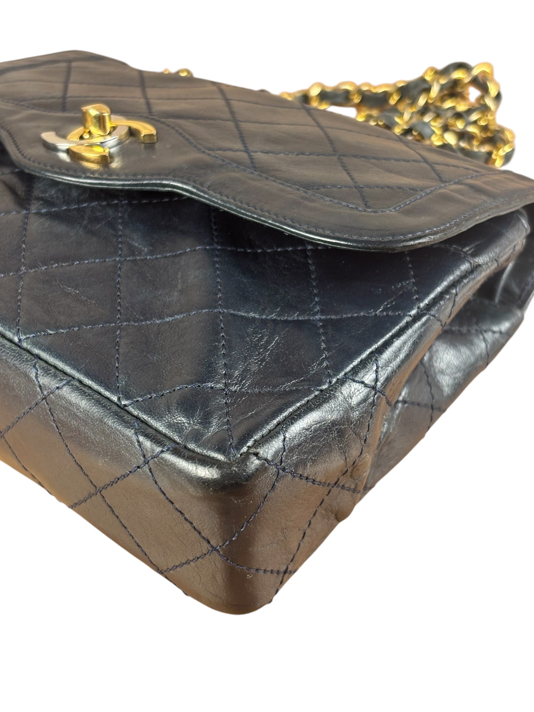 Chanel Dark Navy Quilted Leather Two-Toned CC Double Flap Bag '86-'88