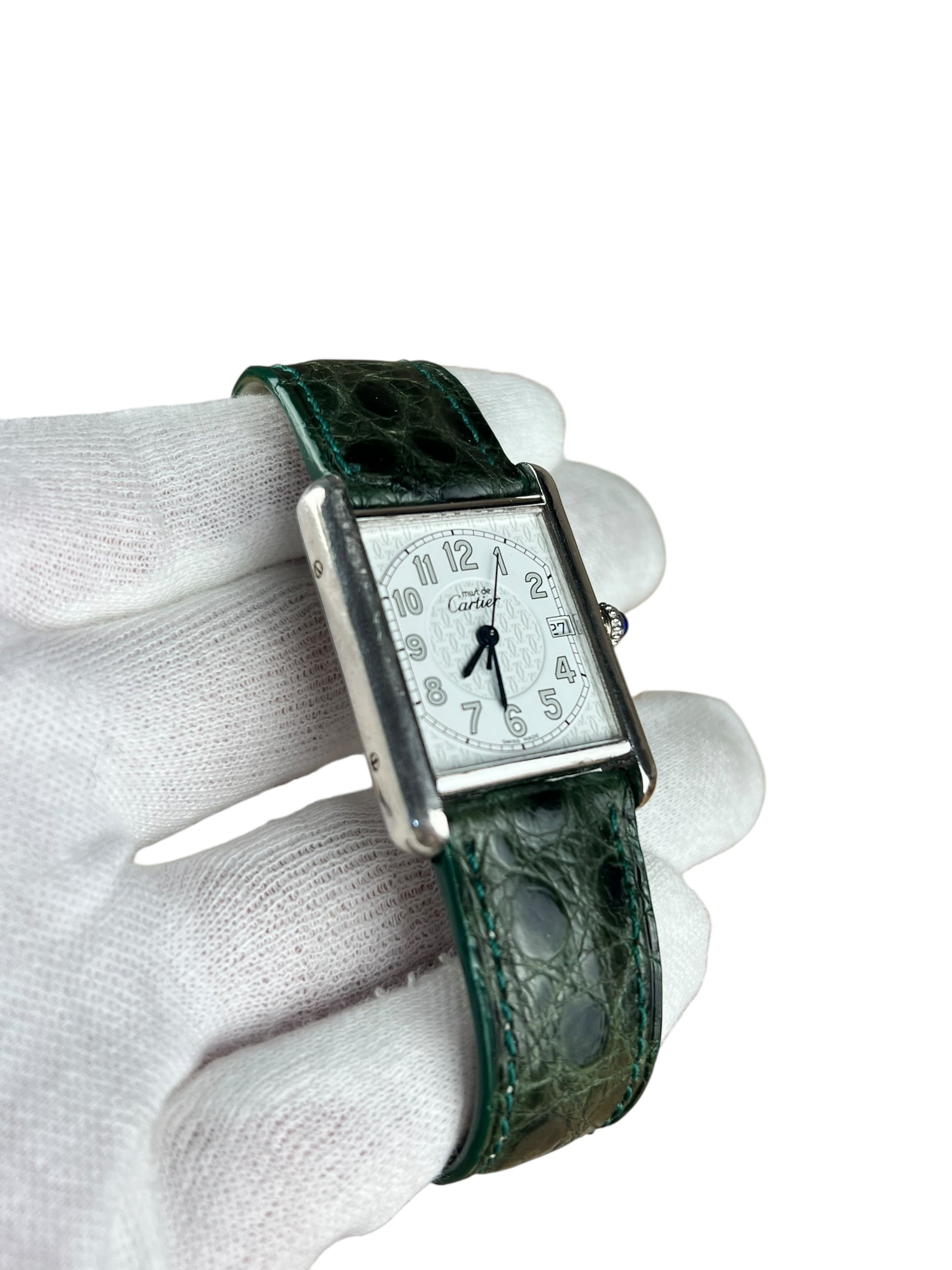 Cartier Must de Tank Green Croc Strap White Dial