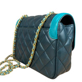 Chanel Quilted Mini Two-Tone Blue Day Flap Bag 2017