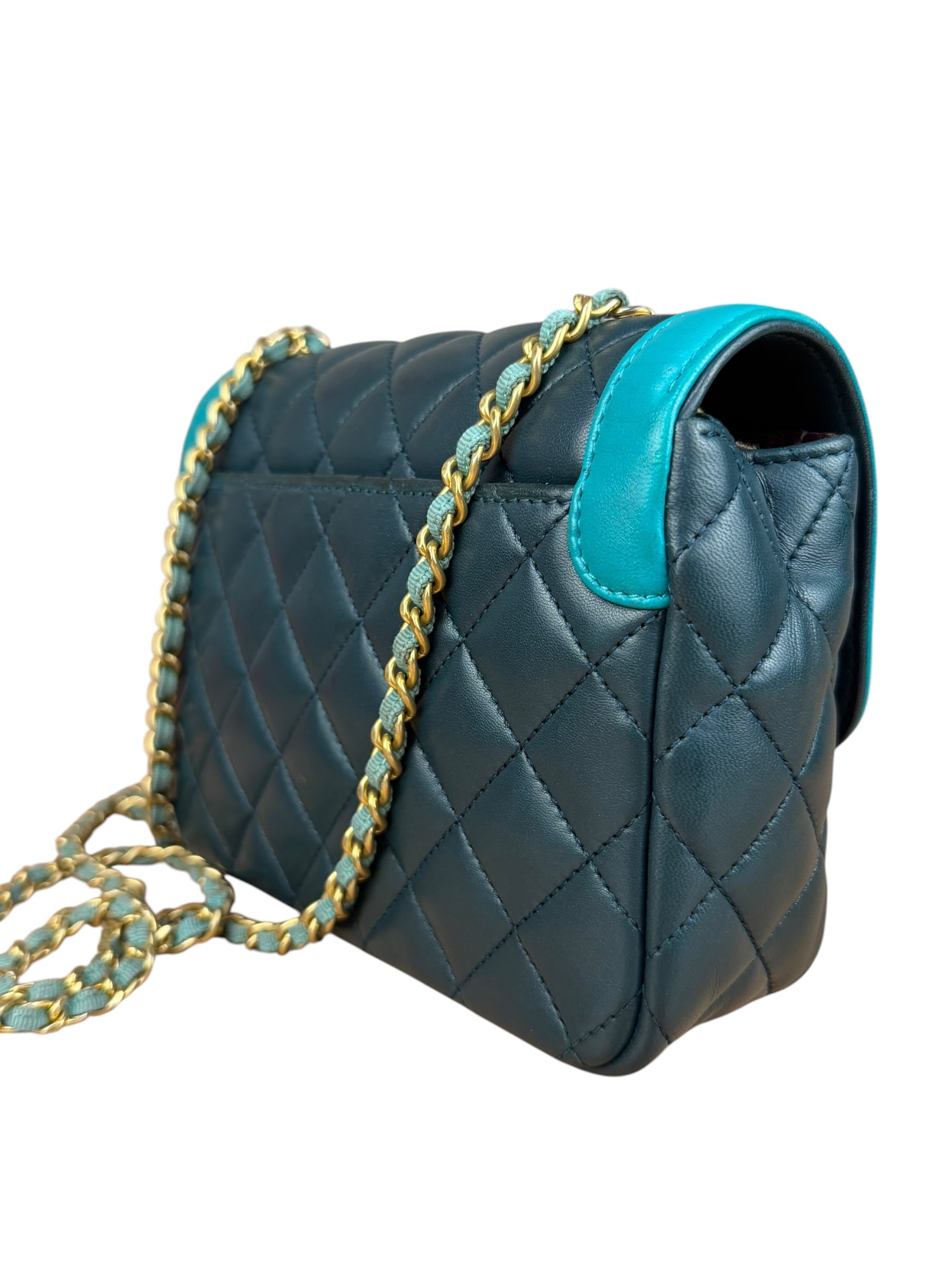 Chanel Quilted Mini Two-Tone Blue Day Flap Bag 2017