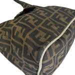 Fendi Brown Leather Trim Zucca Hobo Bag