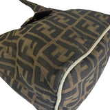 Fendi Brown Leather Trim Zucca Hobo Bag