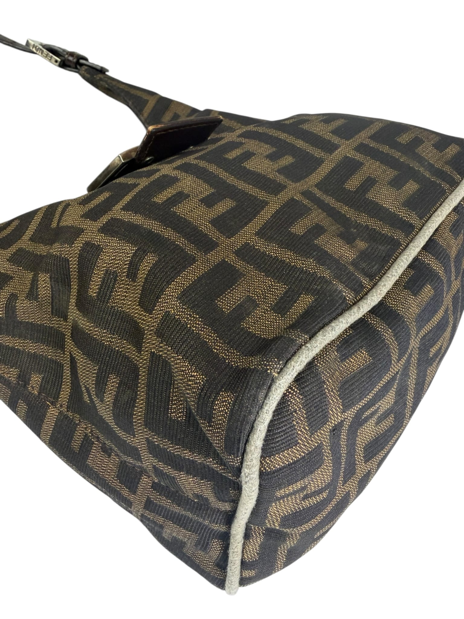 Fendi Brown Leather Trim Zucca Hobo Bag