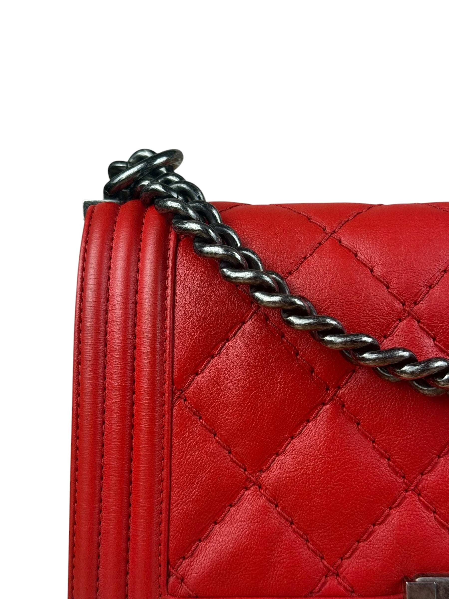 Chanel Red Leather Boy Flap Shoulder Bag -2013