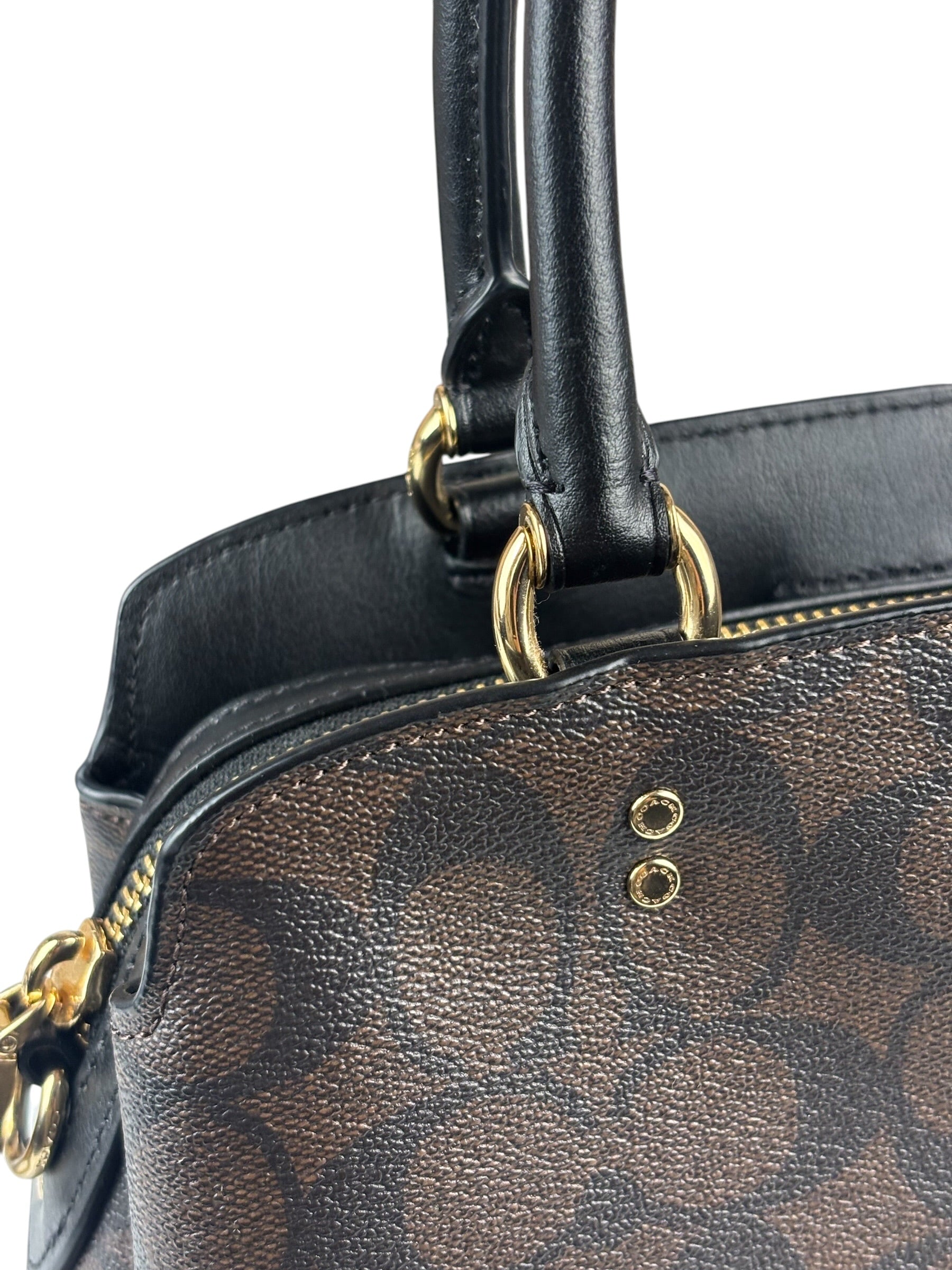 Coach Brown/Black Leather Mini Lillie Carryall In Signature Two-Way Bag