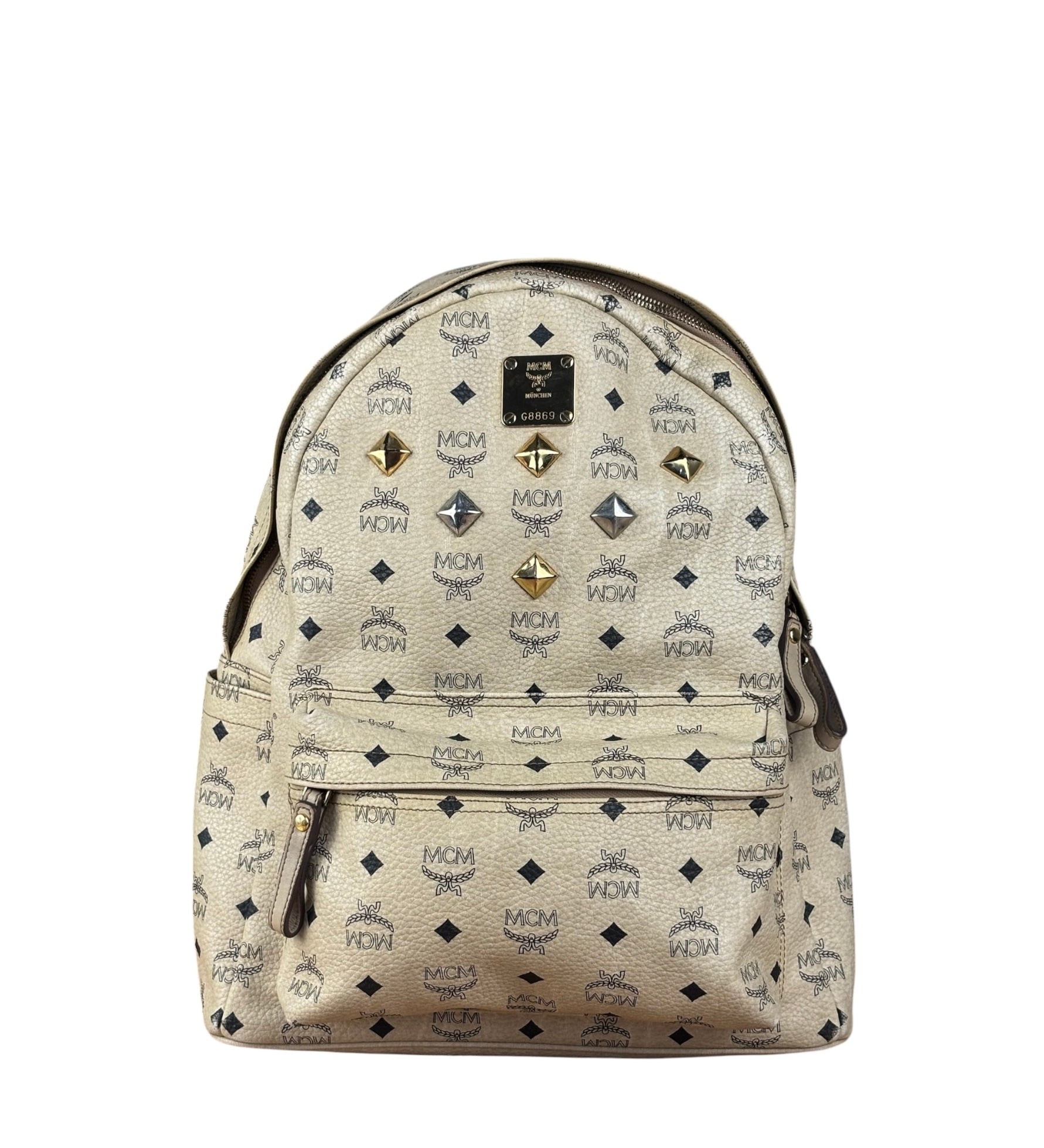 MCM Beige Leather Monogram Medium Stark Backpack