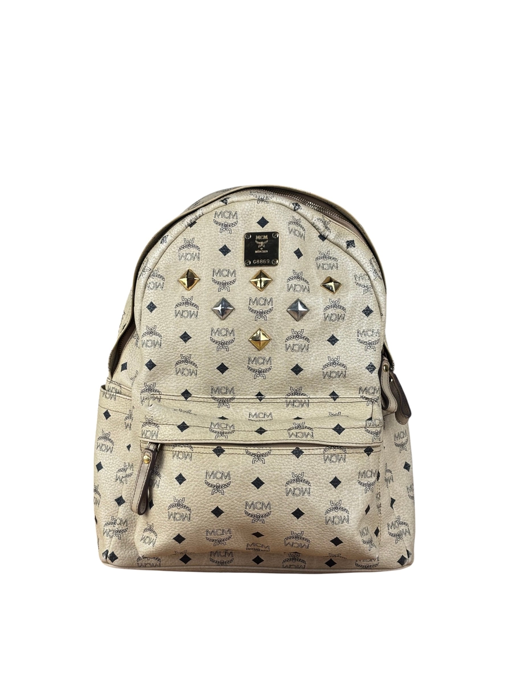 MCM Beige Leather Monogram Medium Stark Backpack