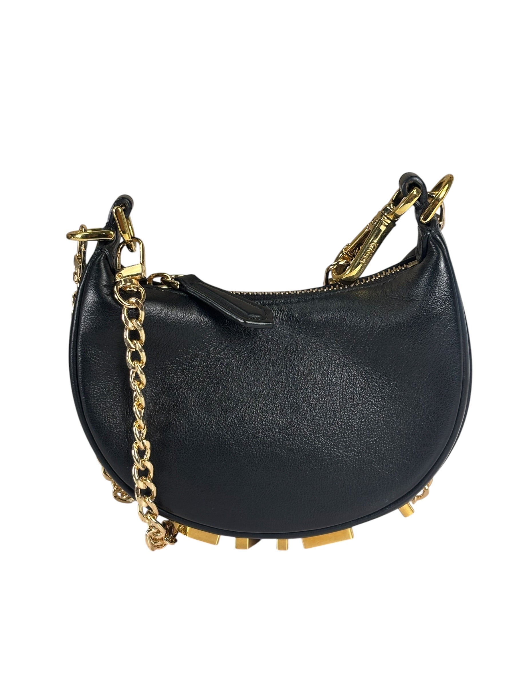 Fendi Vintage Black Leather Nano Fendigraphy Two-Way Bag Replacement Chains