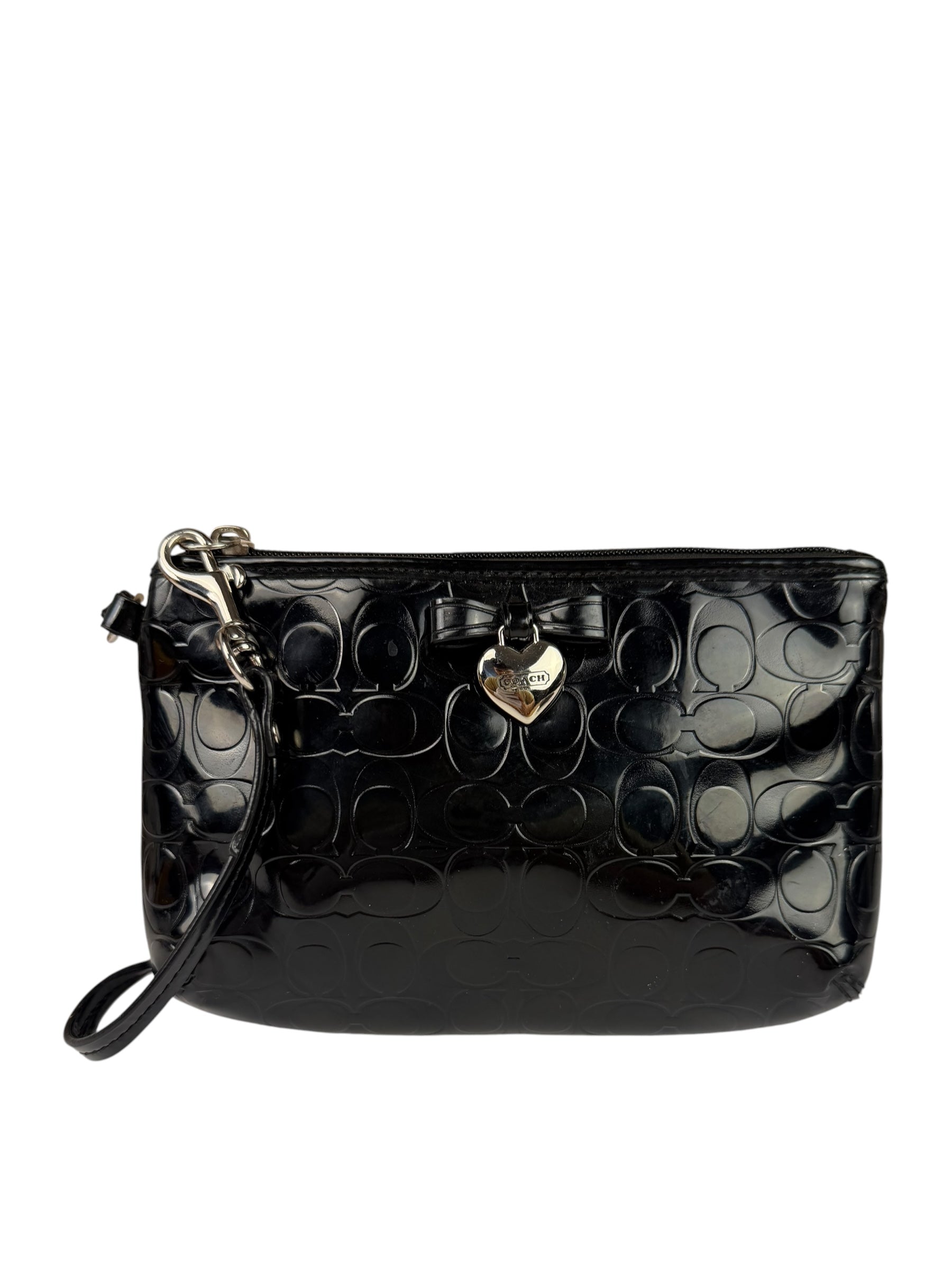 Coach Black Patent Leather Heart & Bow Wristlet