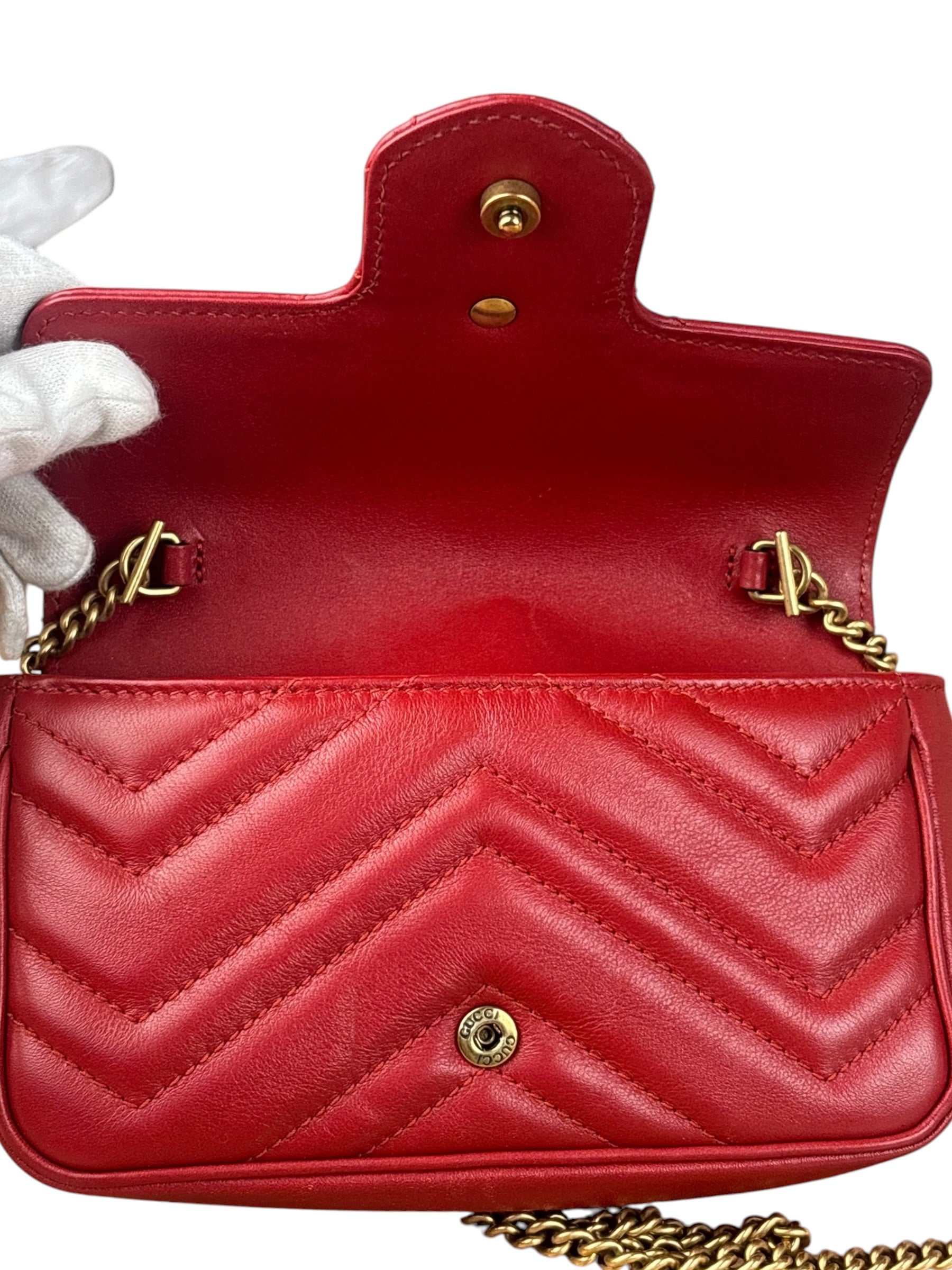 Gucci Red Chevron Quilted Matelasse Mini Leather Shoulder Bag