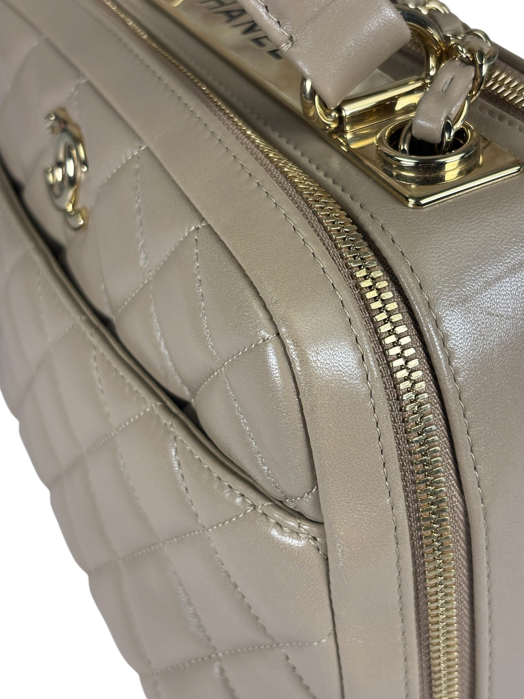 Chanel Beige Quilted Lambskin CC Trendy Bowling Bag 2017