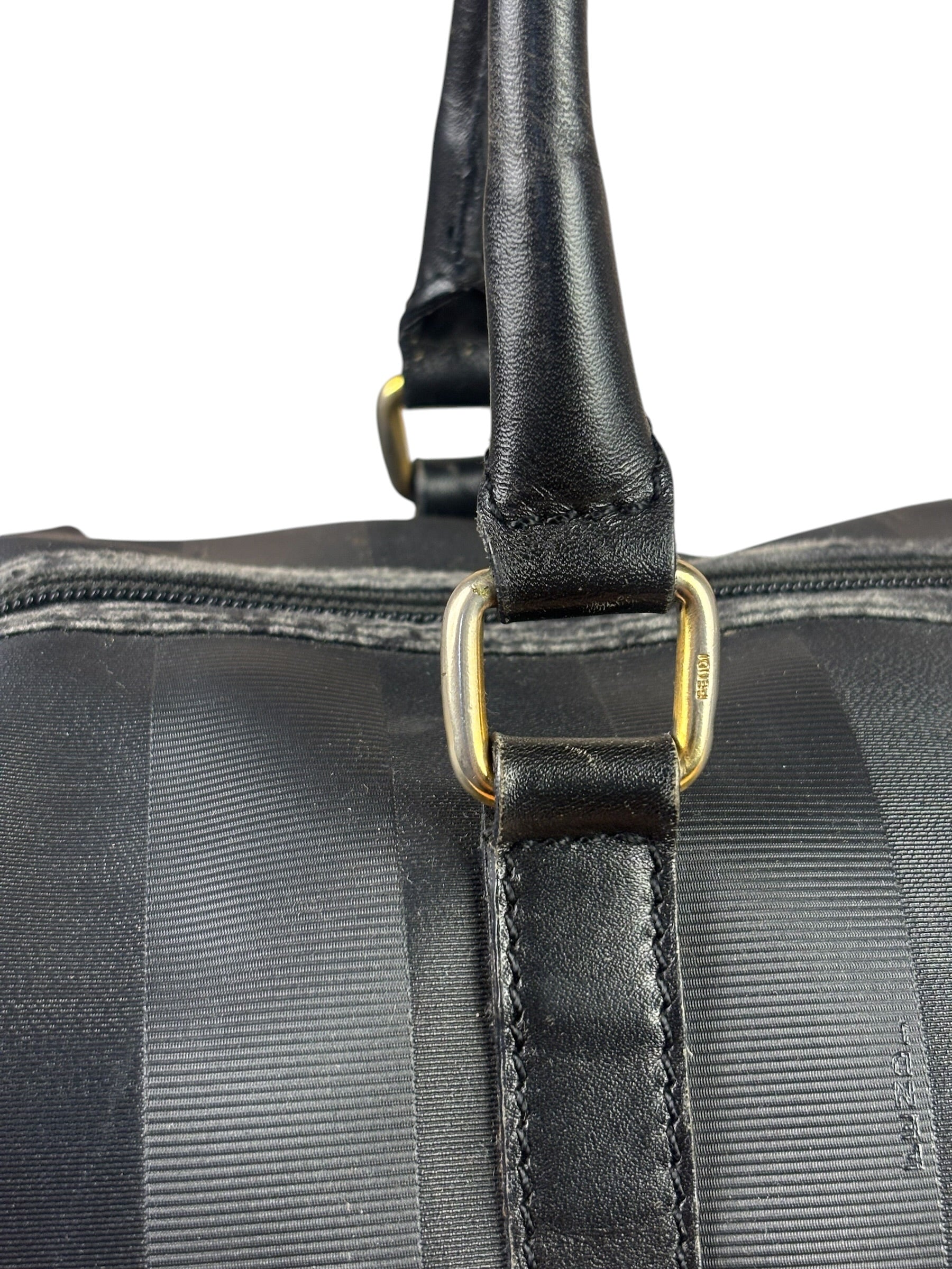 Fendi Grey/Black Leather Striped Boston Bag