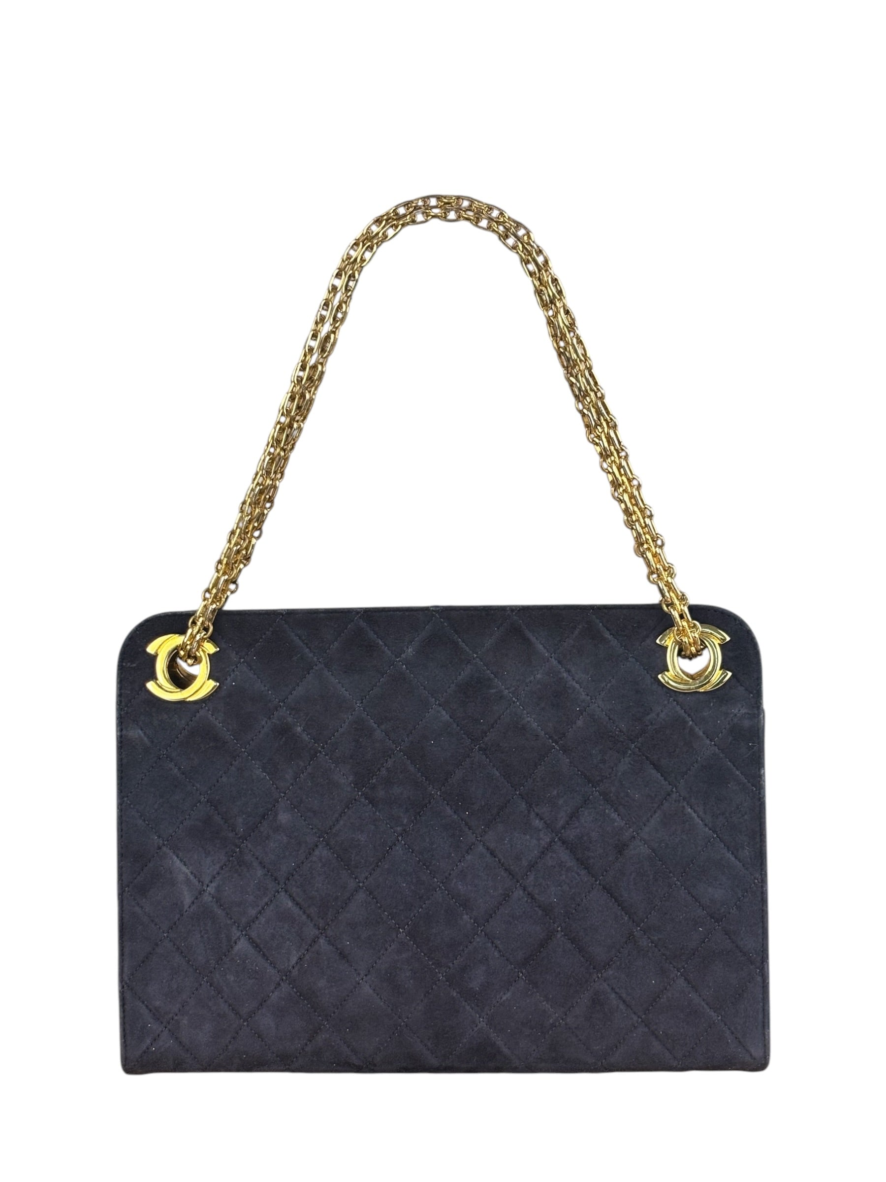 Chanel Vintage Navy Blue Matelasse Quilted Suede Chain Shoulder Bag