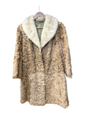Vintage Glycine Cream/Light Brown Mink Collar/Persian Lamb Mid-Length Fur Coat