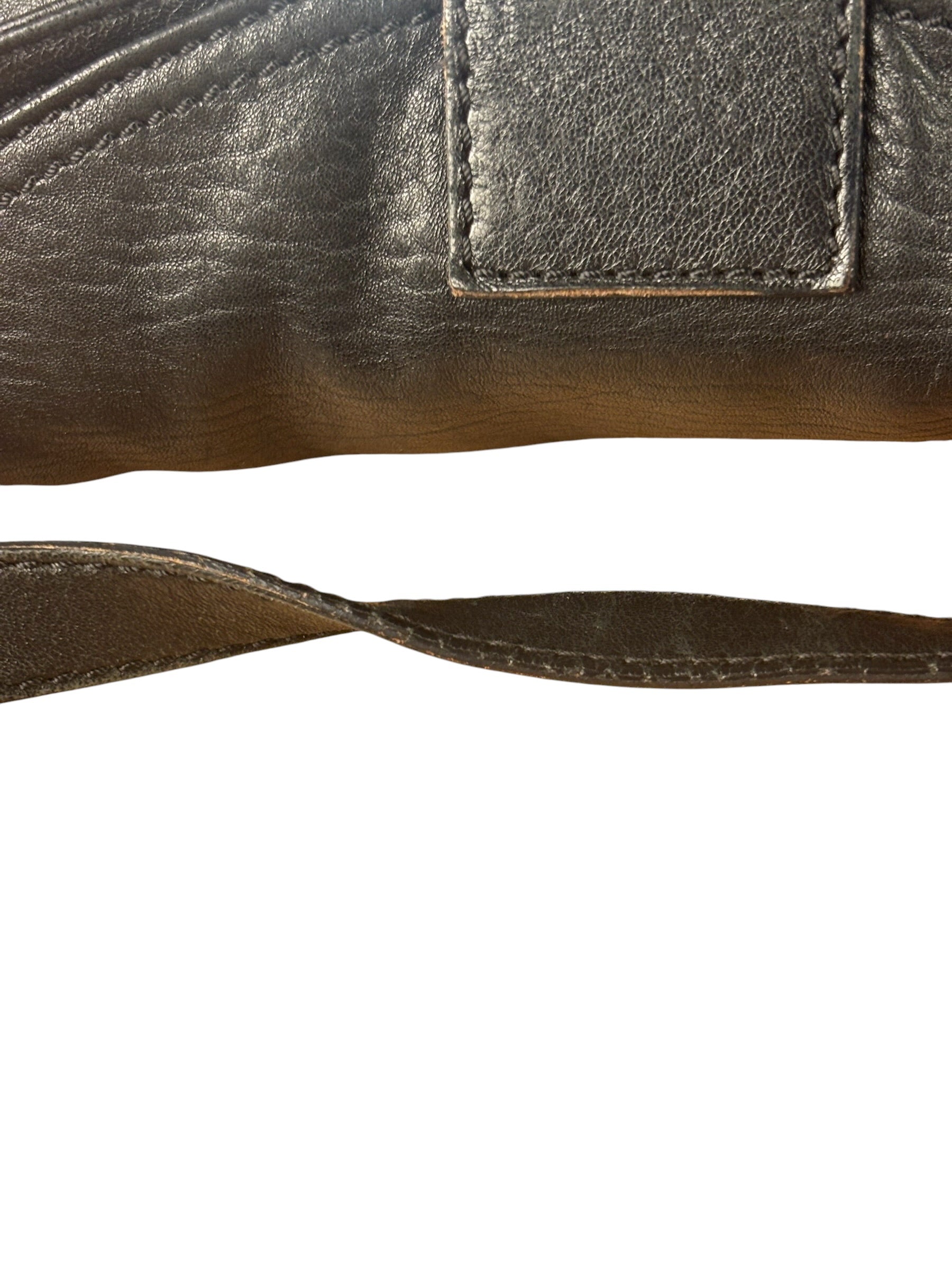 Fendi Vintage Black Leather Double Flap Baguette