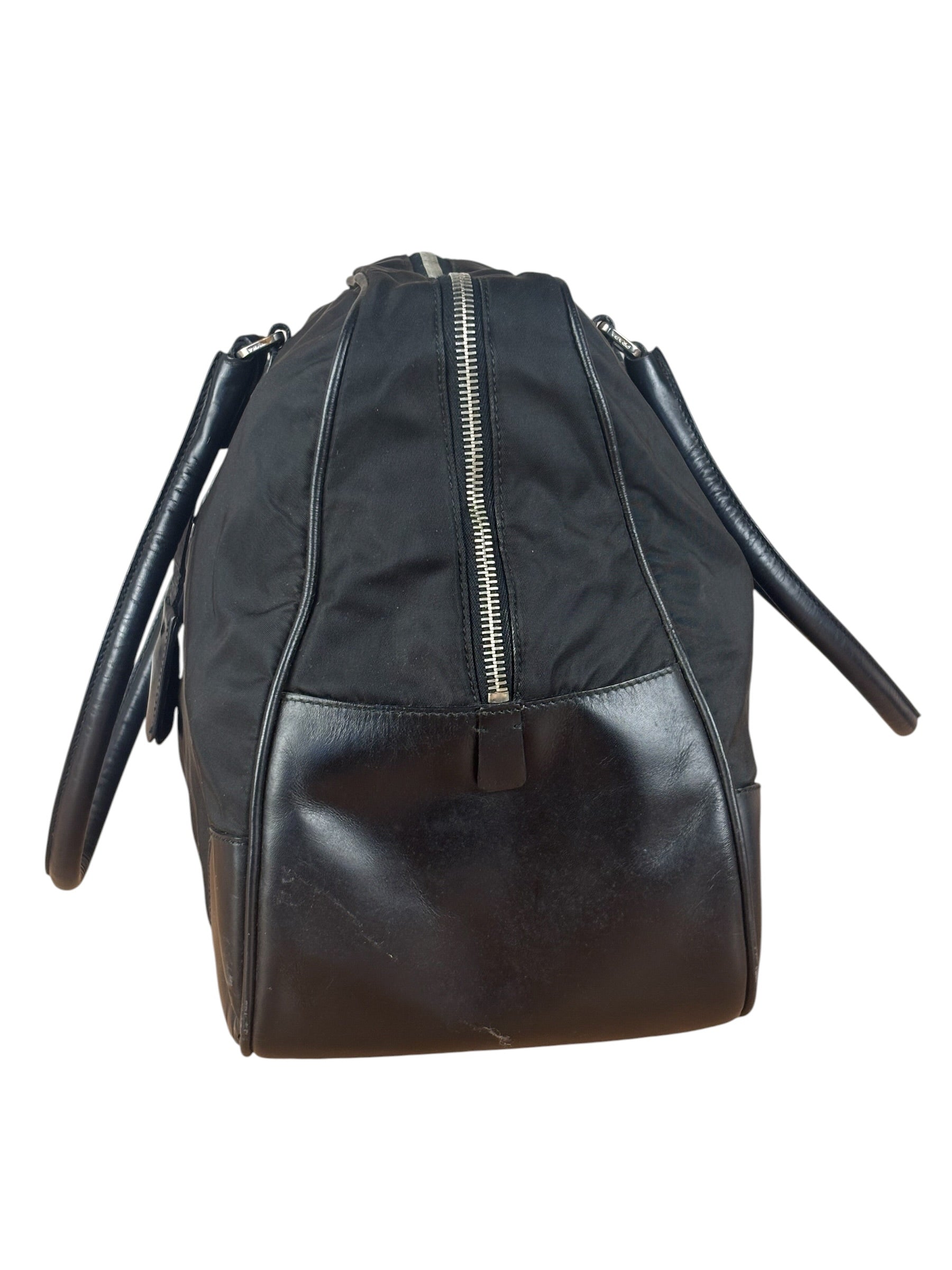 Prada Black Leather Tessuto Nylon Bowler Bag