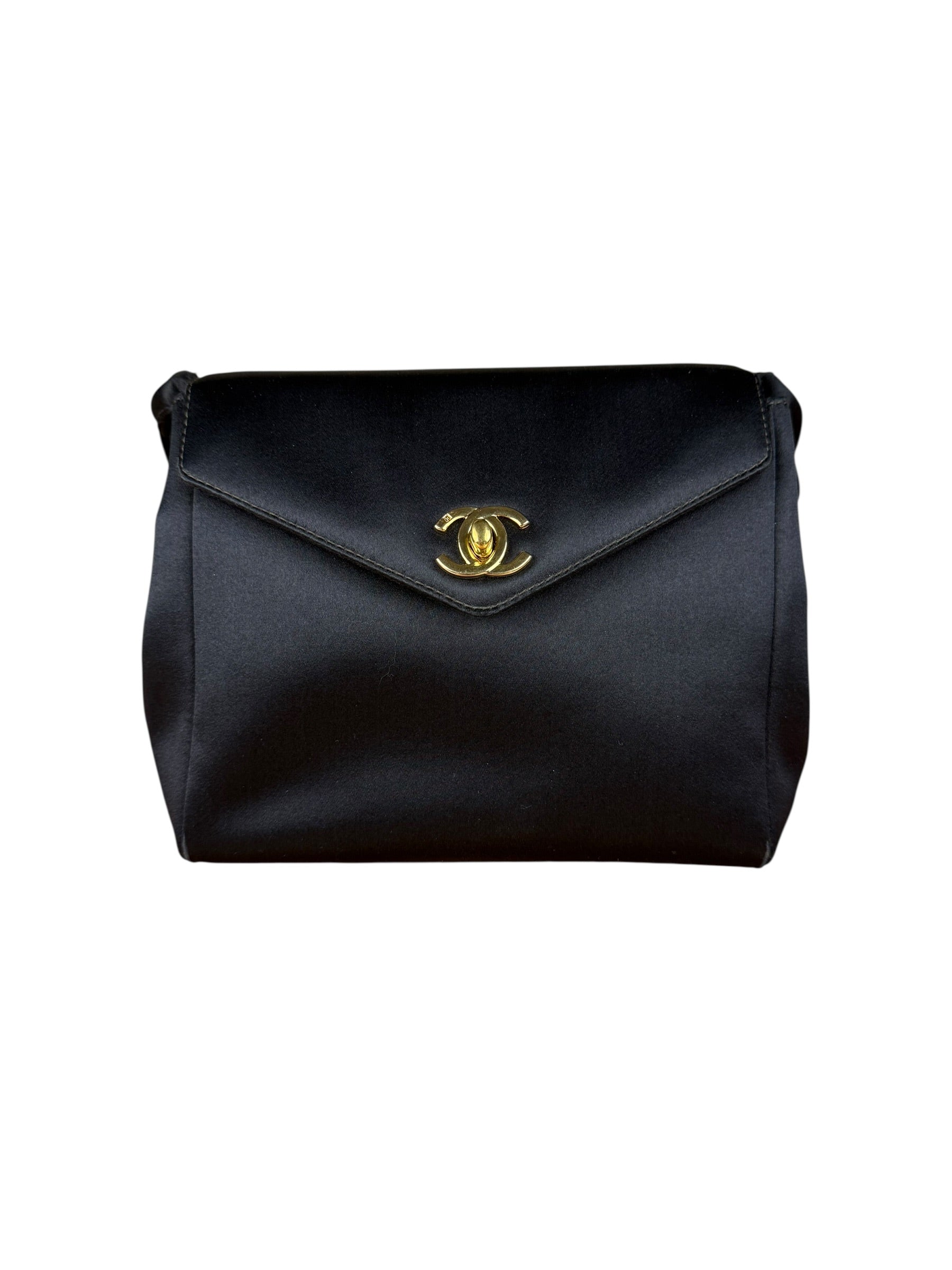 Chanel Vintage Black Mini Satin Flap Braided Shoulder Bag