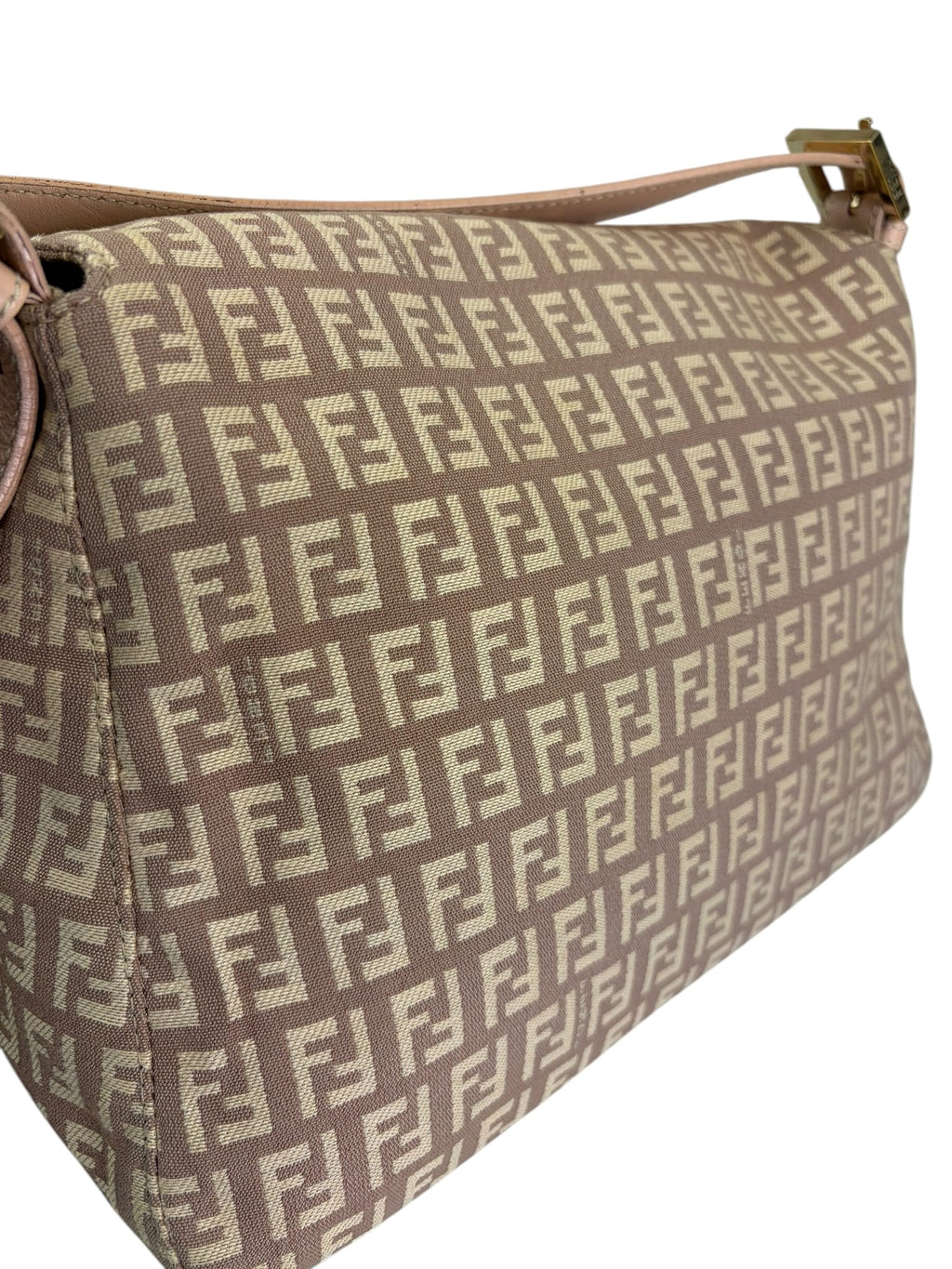 Fendi Peach Leather Trim Zucca Mamma Baguette