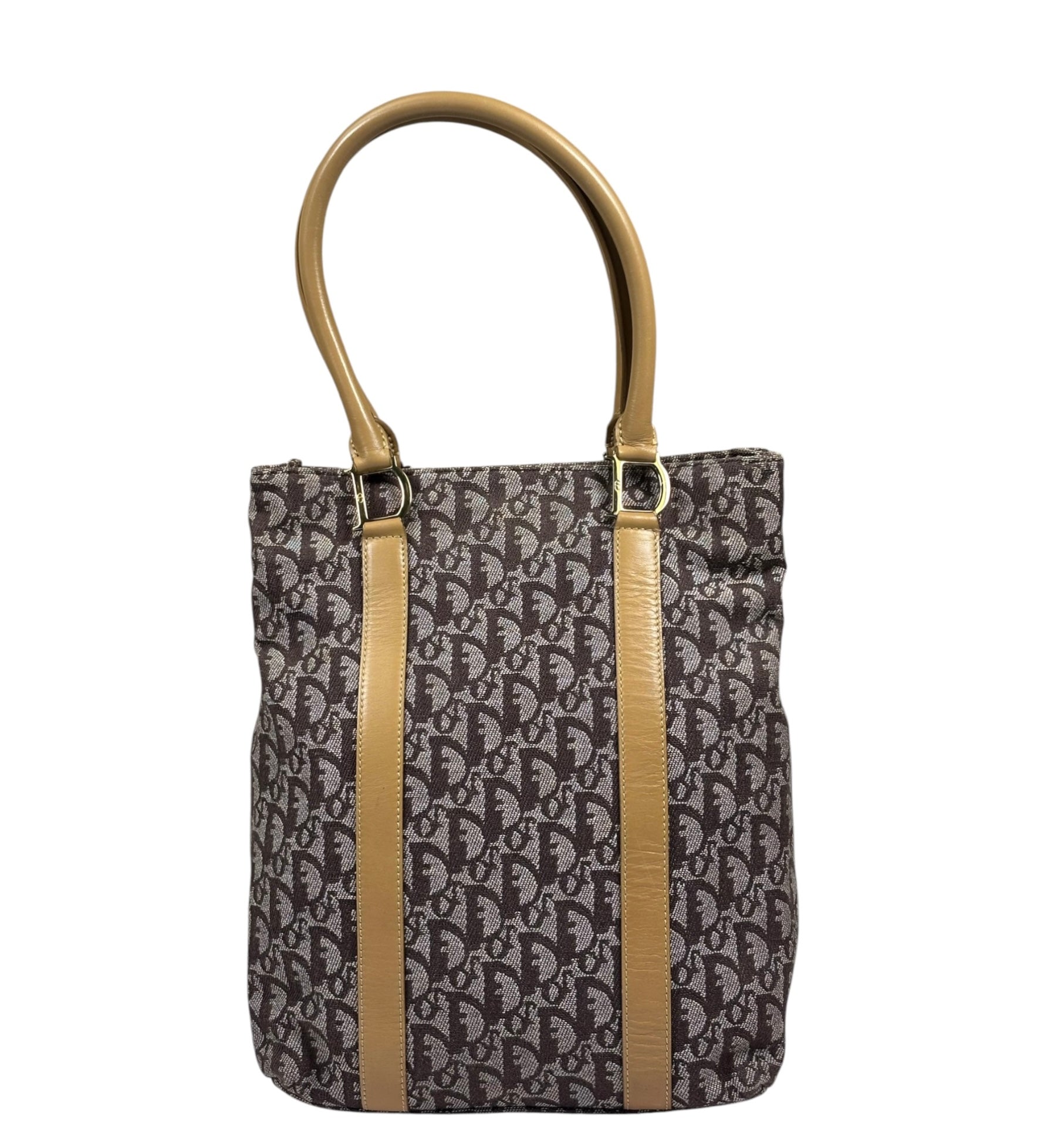 Christian Dior Brown Leather Trim Canvas Trotter Tote
