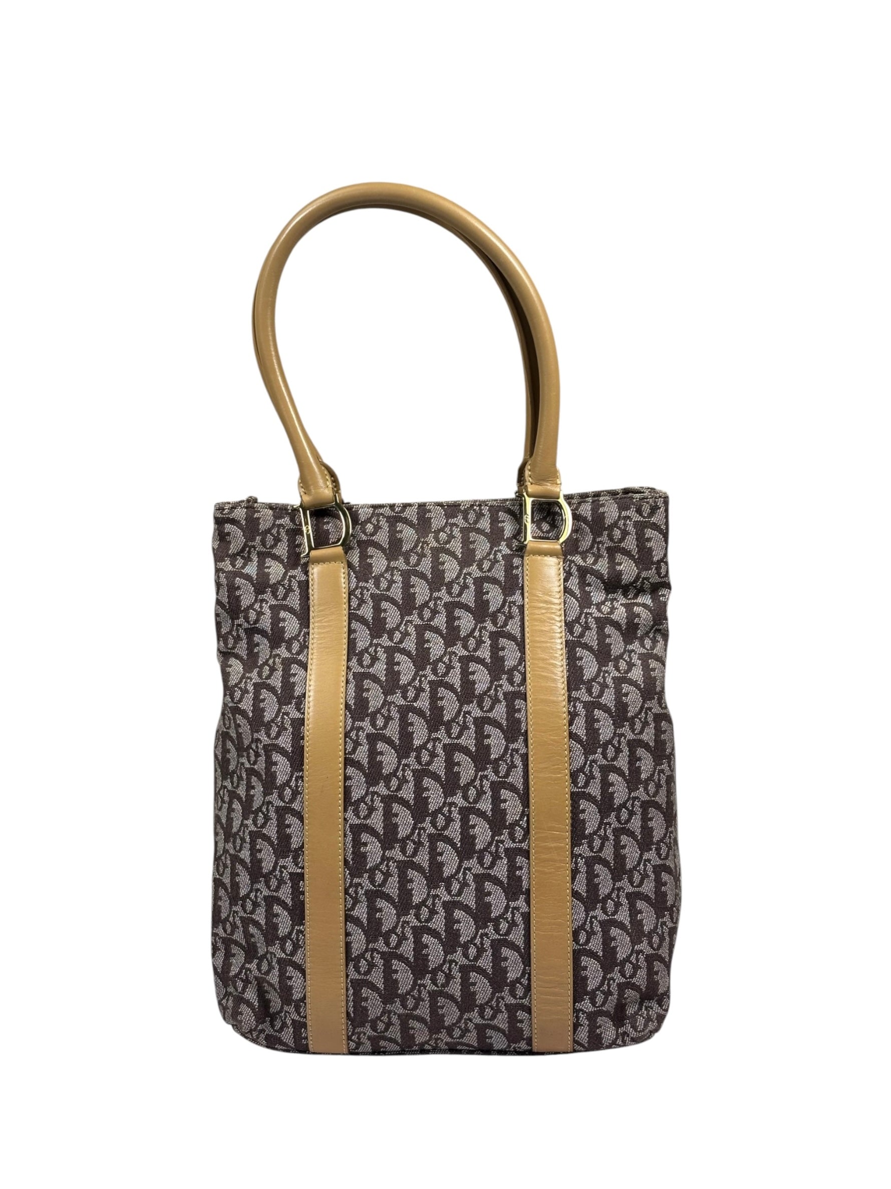 Christian Dior Brown Leather Trim Canvas Trotter Tote
