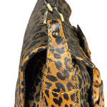 Fendi Brown Leather Trim Leopard Print Buckle Bag