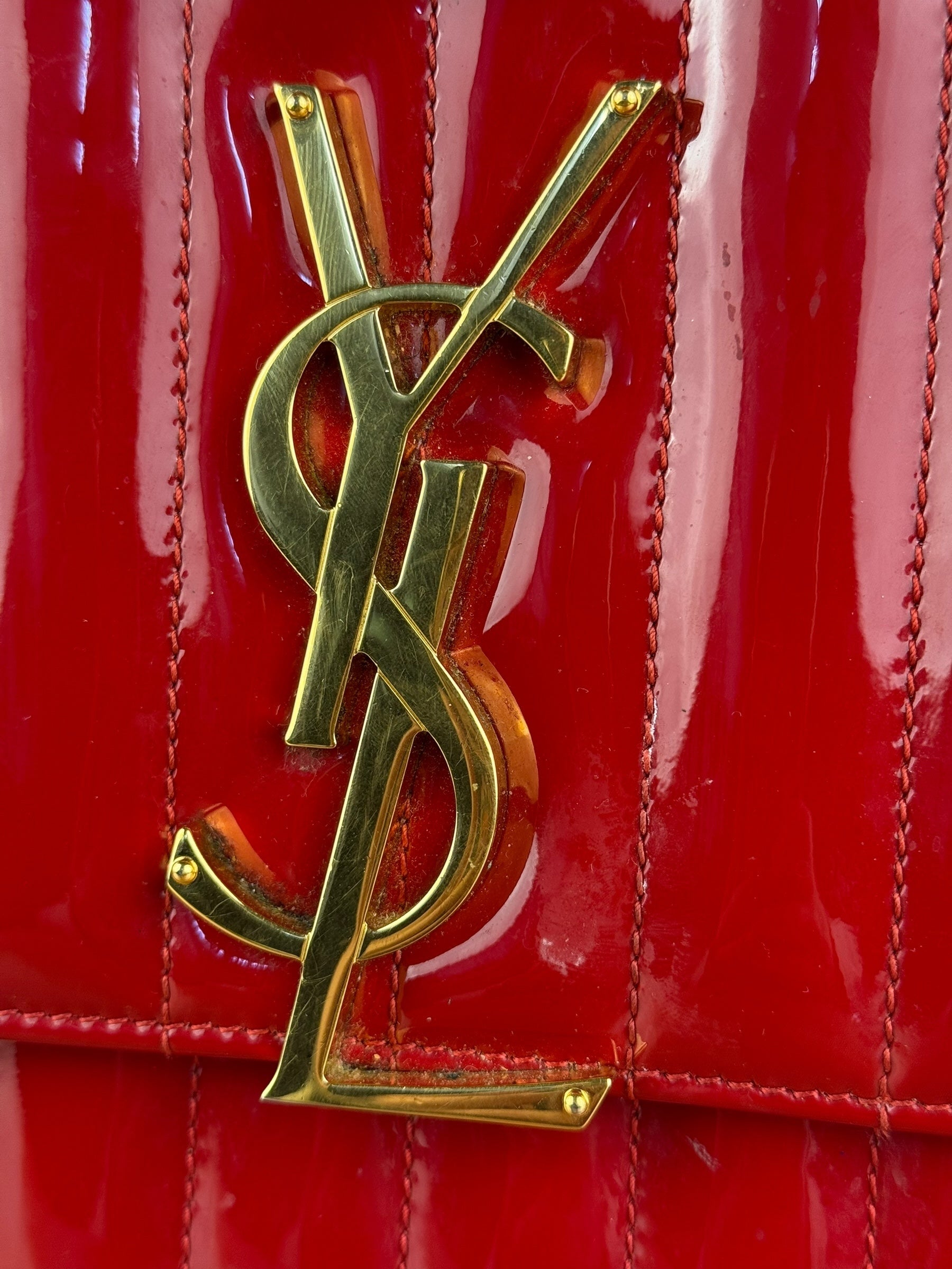 Saint Laurent Red Patent Vicky Chain Flap Bag