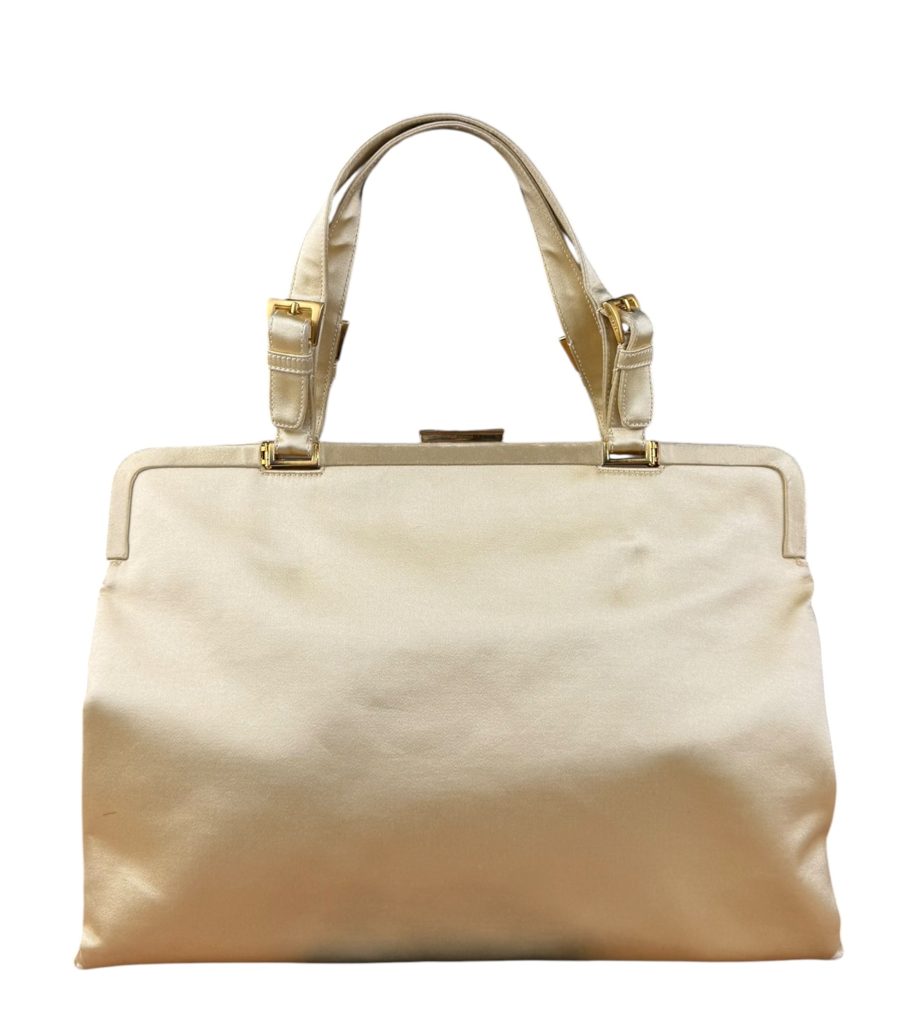 Prada Pastel Yellow Satin Vintage Kiss Lock Handbag