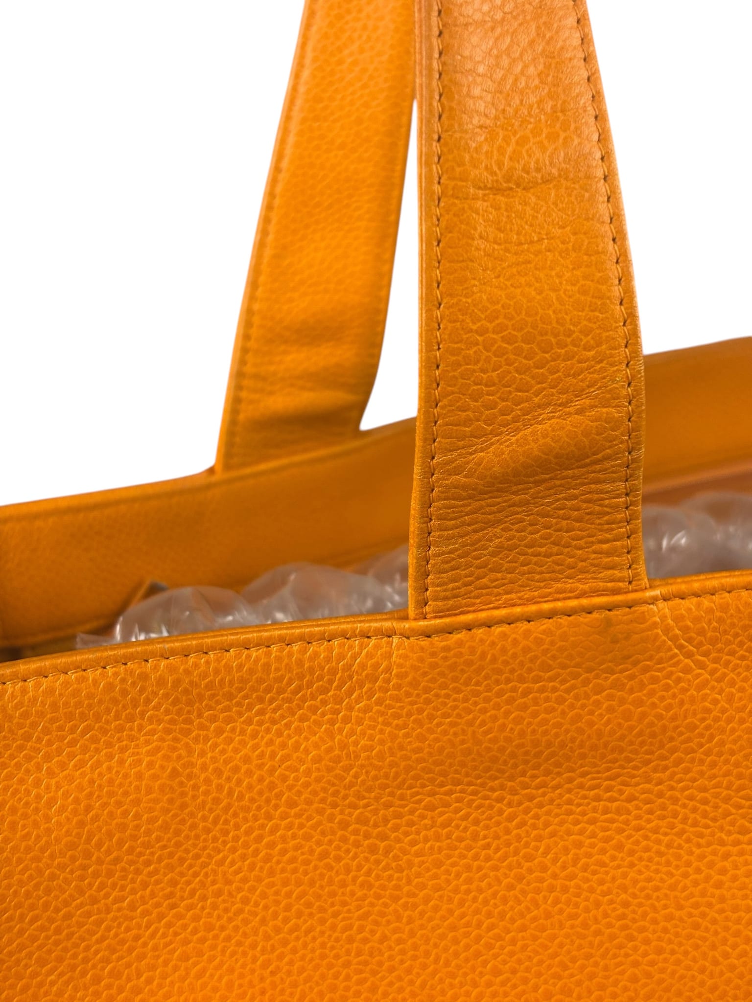 Chanel Vintage Orange Caviar Leather Tote 1989