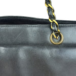 Chanel Black Leather Front Pocket Chain Tote 1998