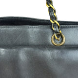 Chanel Black Leather Front Pocket Chain Tote 1998