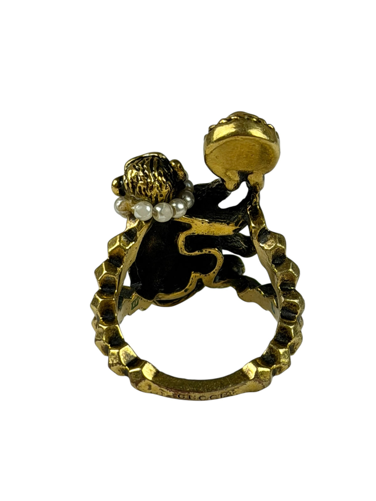 Gucci Faux Pearl Monkey Ring