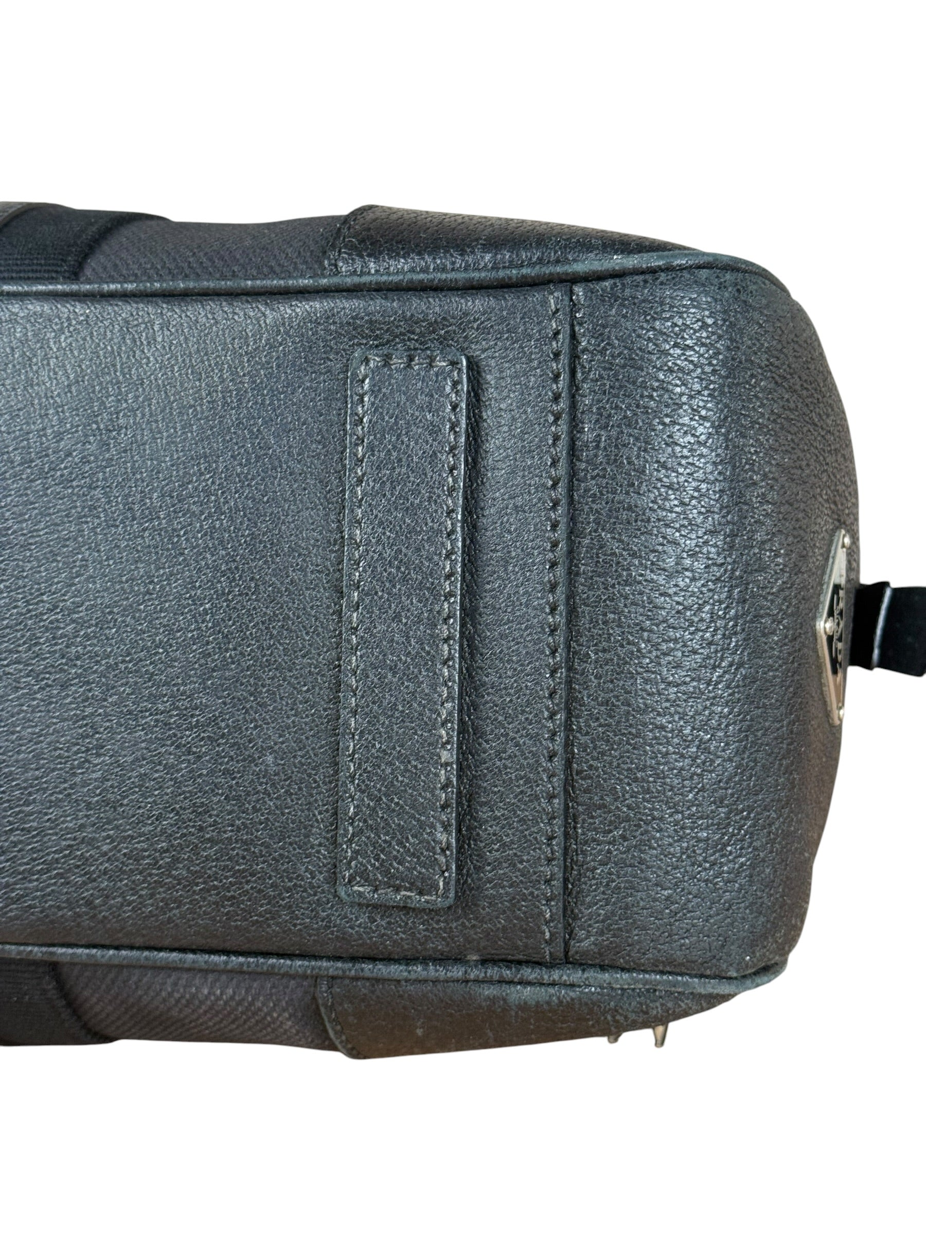 Prada Vintage Black Canvas Leather Trim Bowler Shoulder Bag
