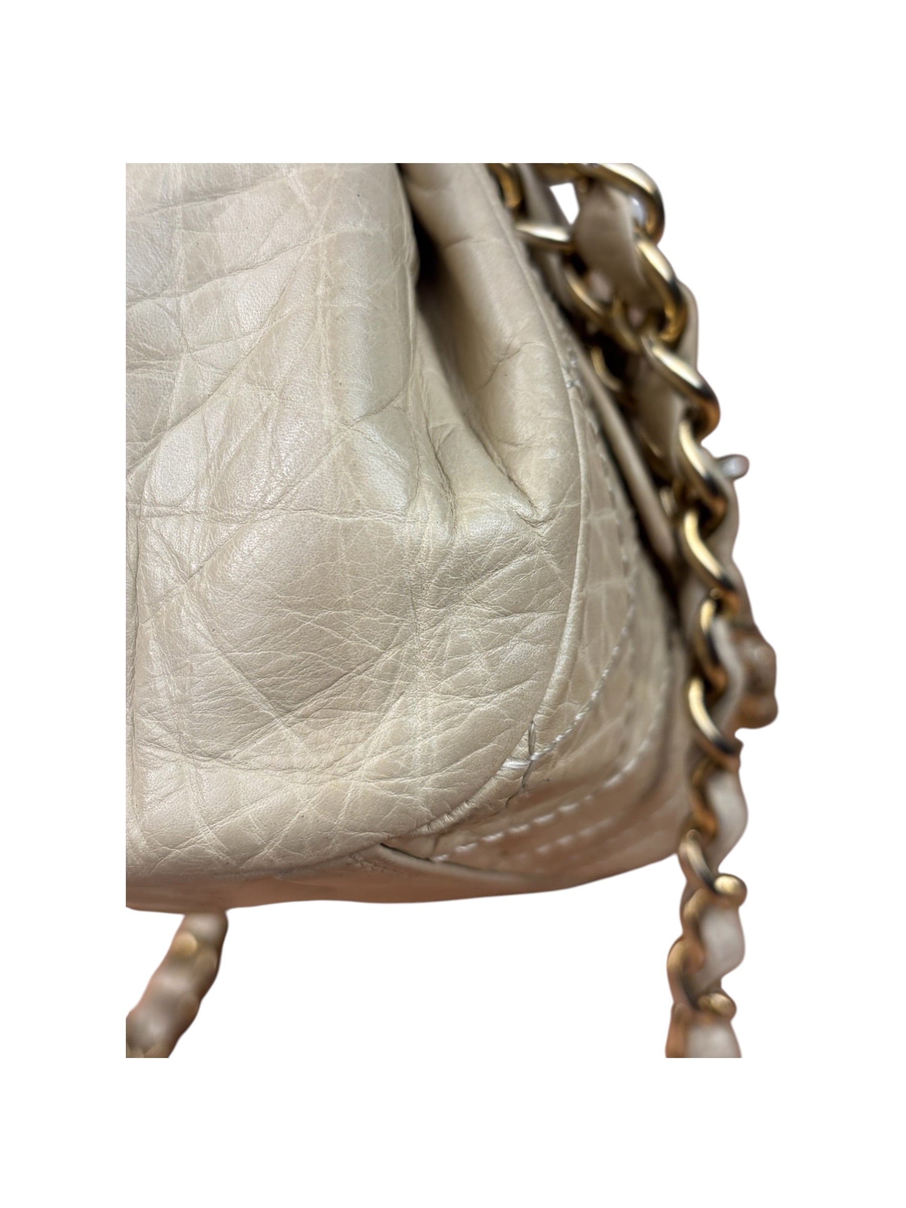 Chanel Beige Quilted Leather Accordion Double Flap Bag 2005