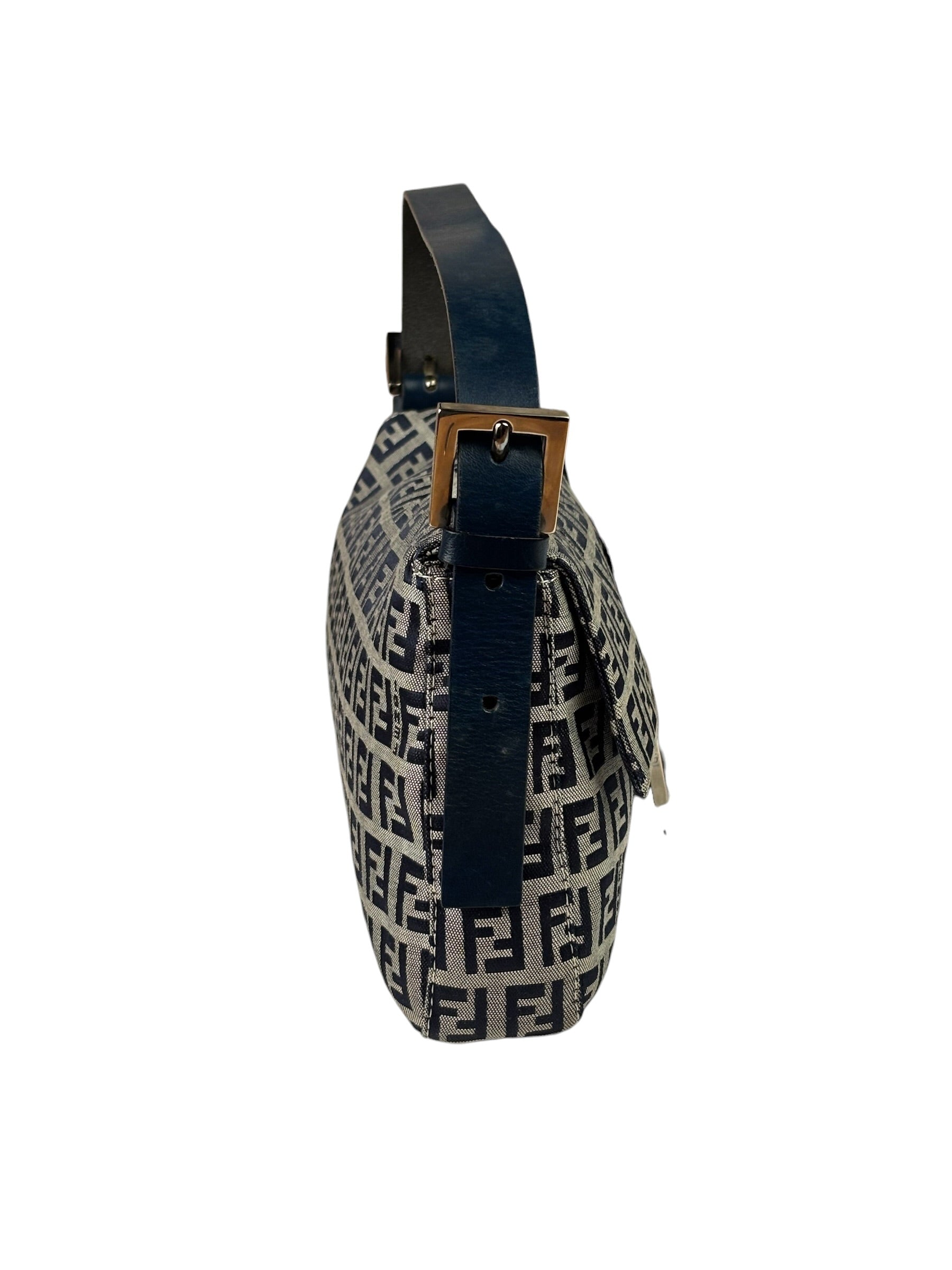 Fendi Navy Leather Trim Baguette