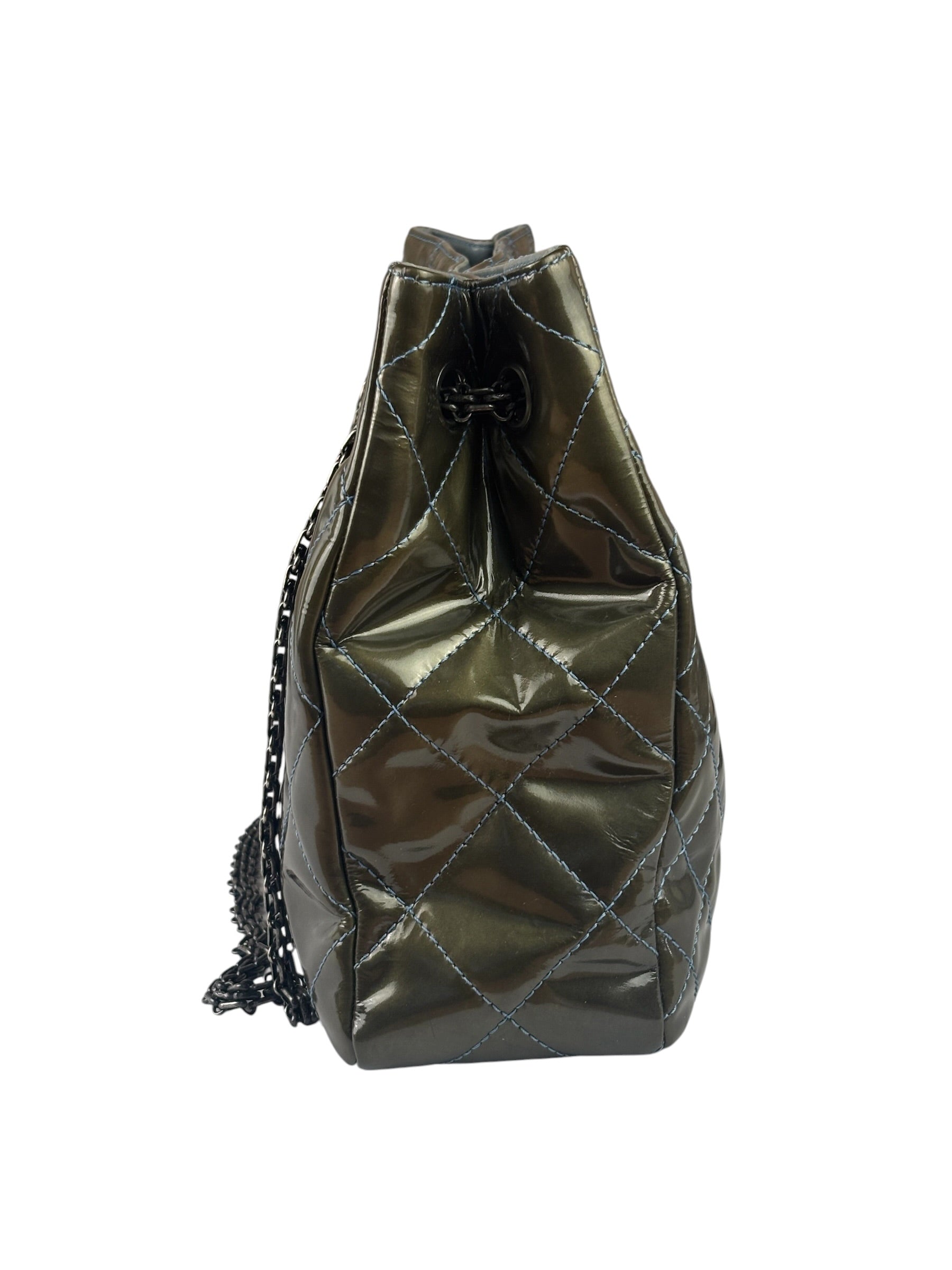 Chanel Green Quilted Patent Leather Reissue XL Tote 2011