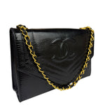 Chanel Black Lizard Leather Envelope Flap Bag 1986