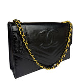 Chanel Black Lizard Leather Envelope Flap Bag 1986