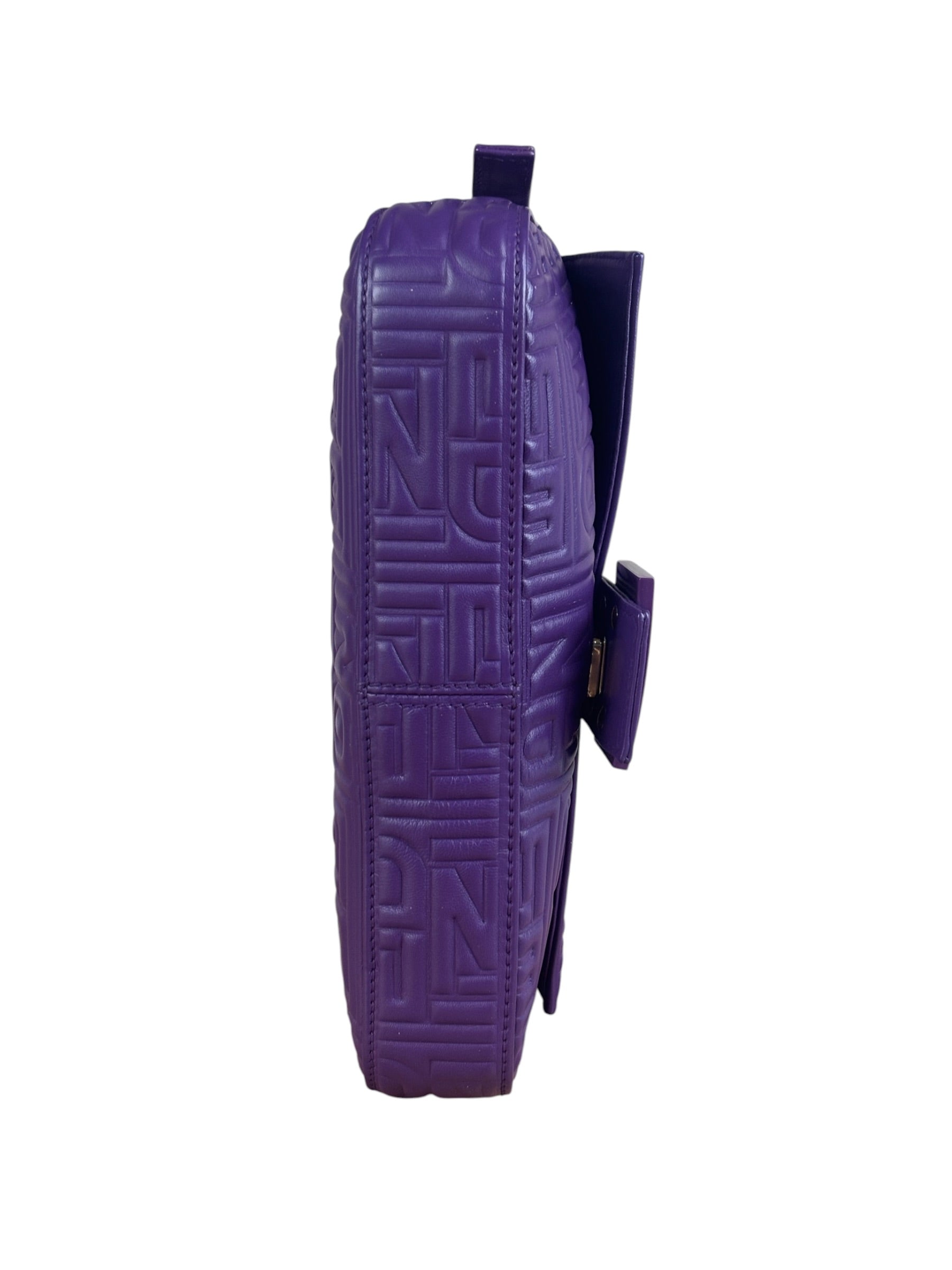 Fendi Purple Nappa Leather Medium Logo Embossed Baguette