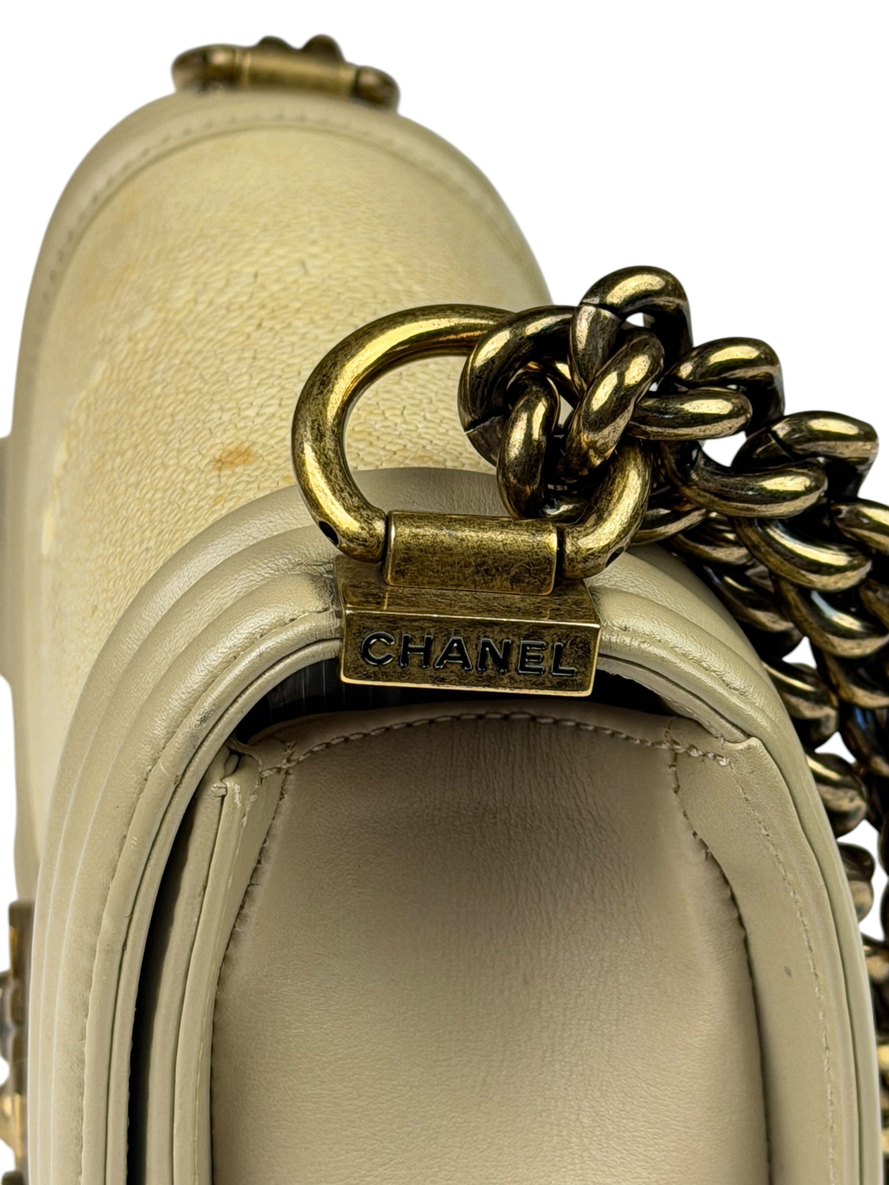 Chanel Beige Leather Boy Stingray Flap Bag 2013