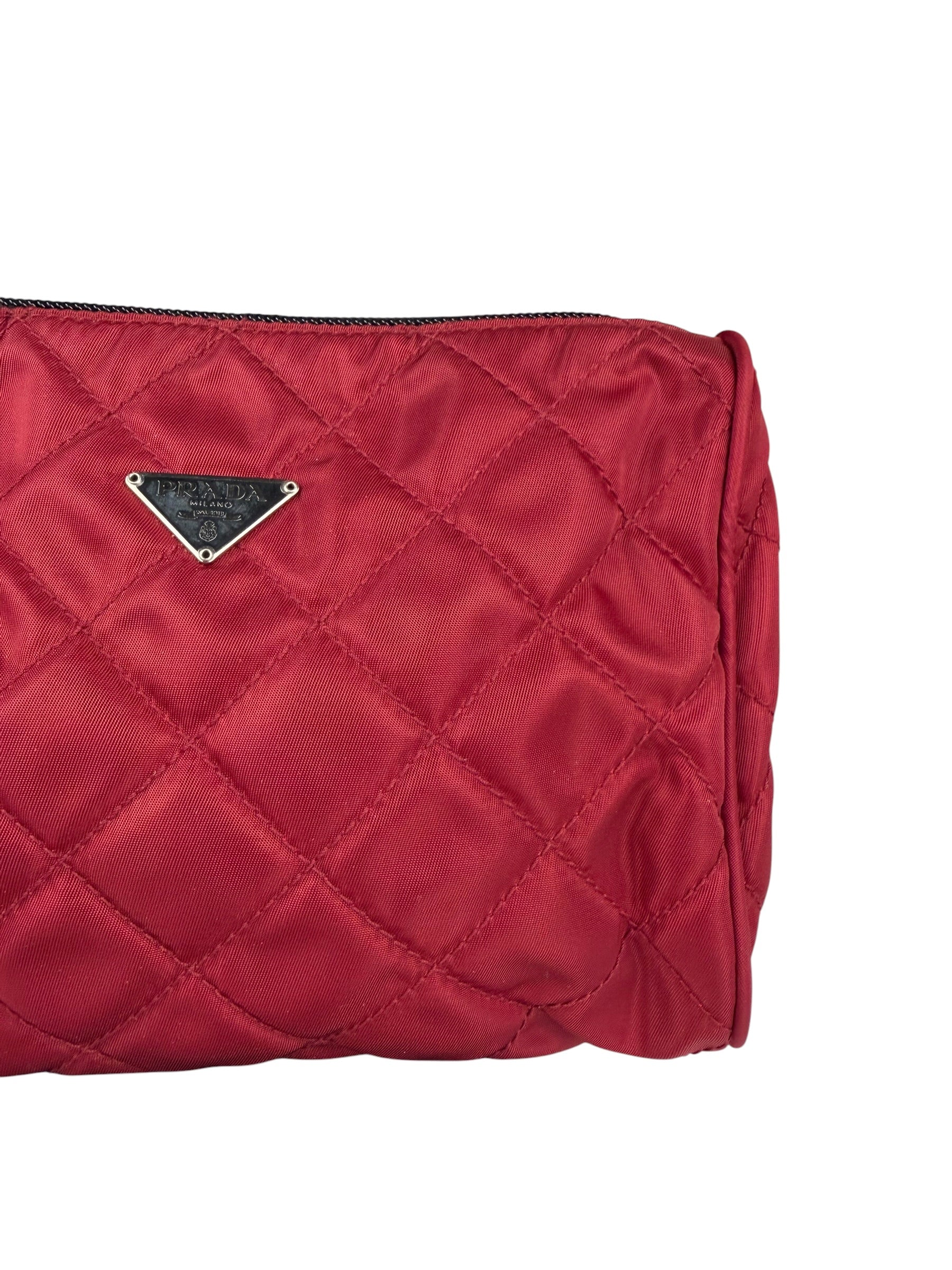 Prada Vintage Red Quilted Nylon Pouch MV599