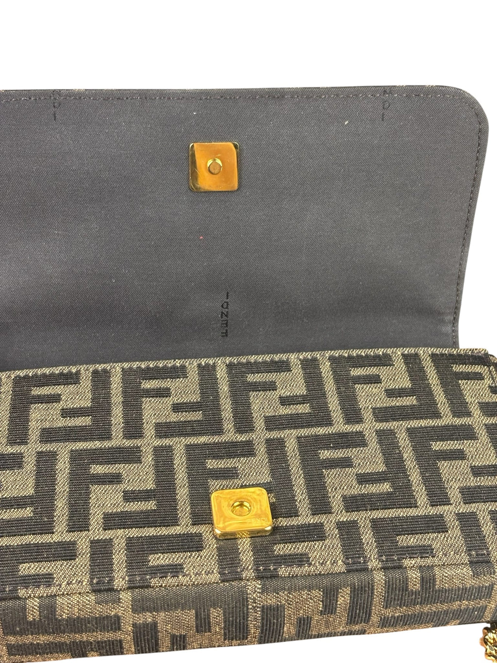 Fendi Brown Leather Trim Zucca Jacquard Fendigraphy Wallet On Chain