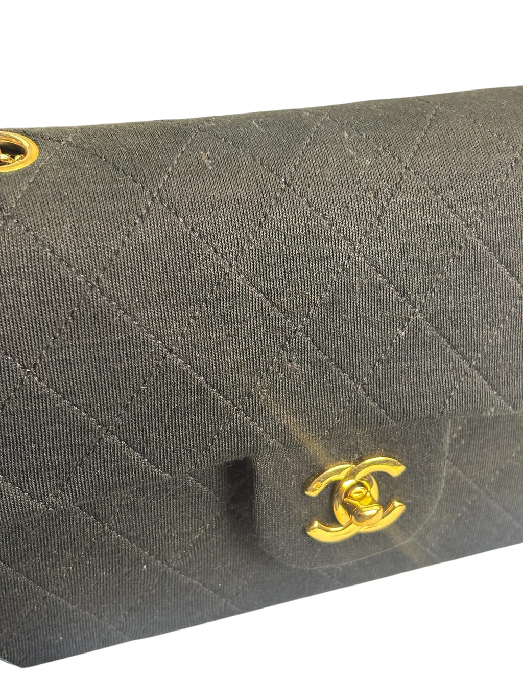 Chanel Vintage Black Quilted Jersey Double Flap Bag 1986