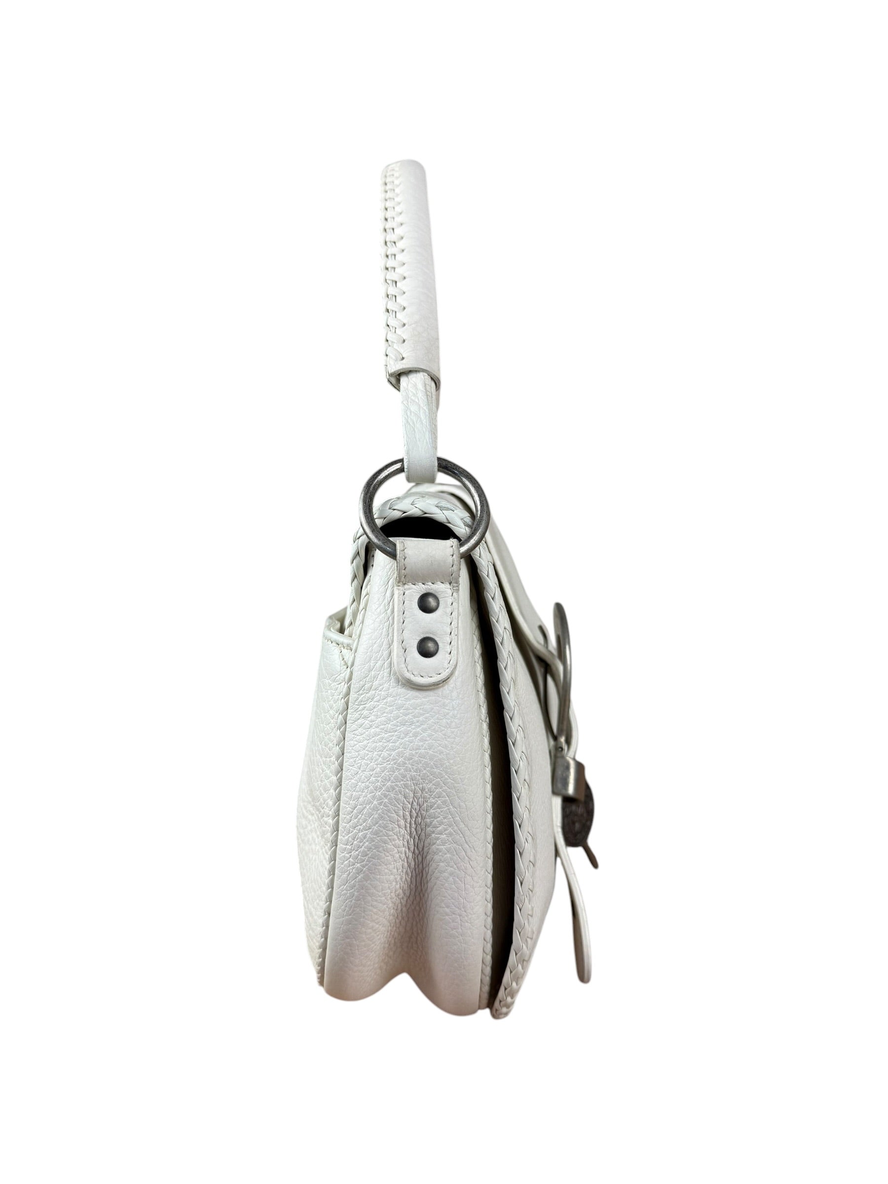 Christian Dior White Leather Gaucho Double Saddle Shoulder Bag