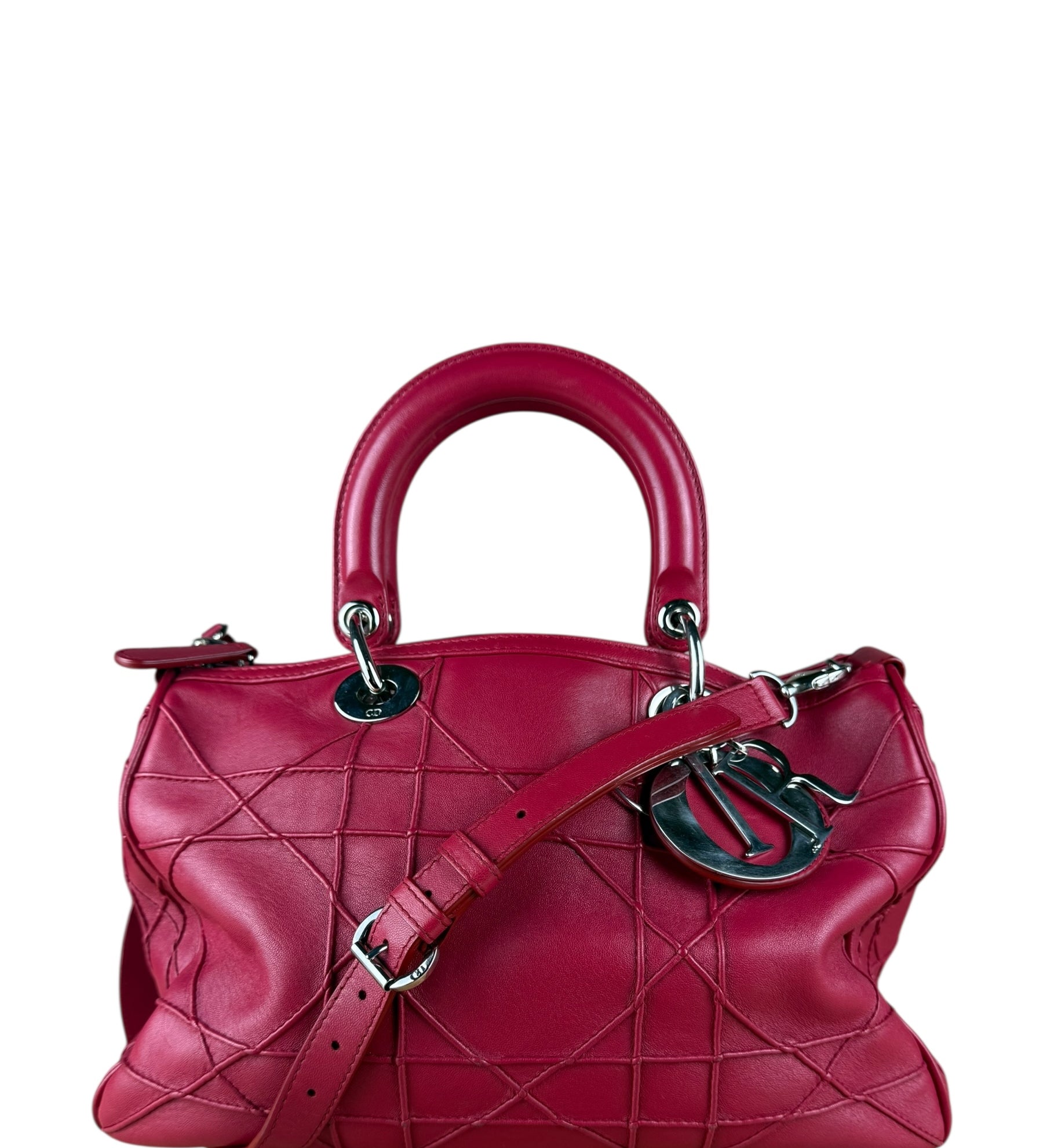 Christian Dior Red Granville Cannage 2Way Handbag
