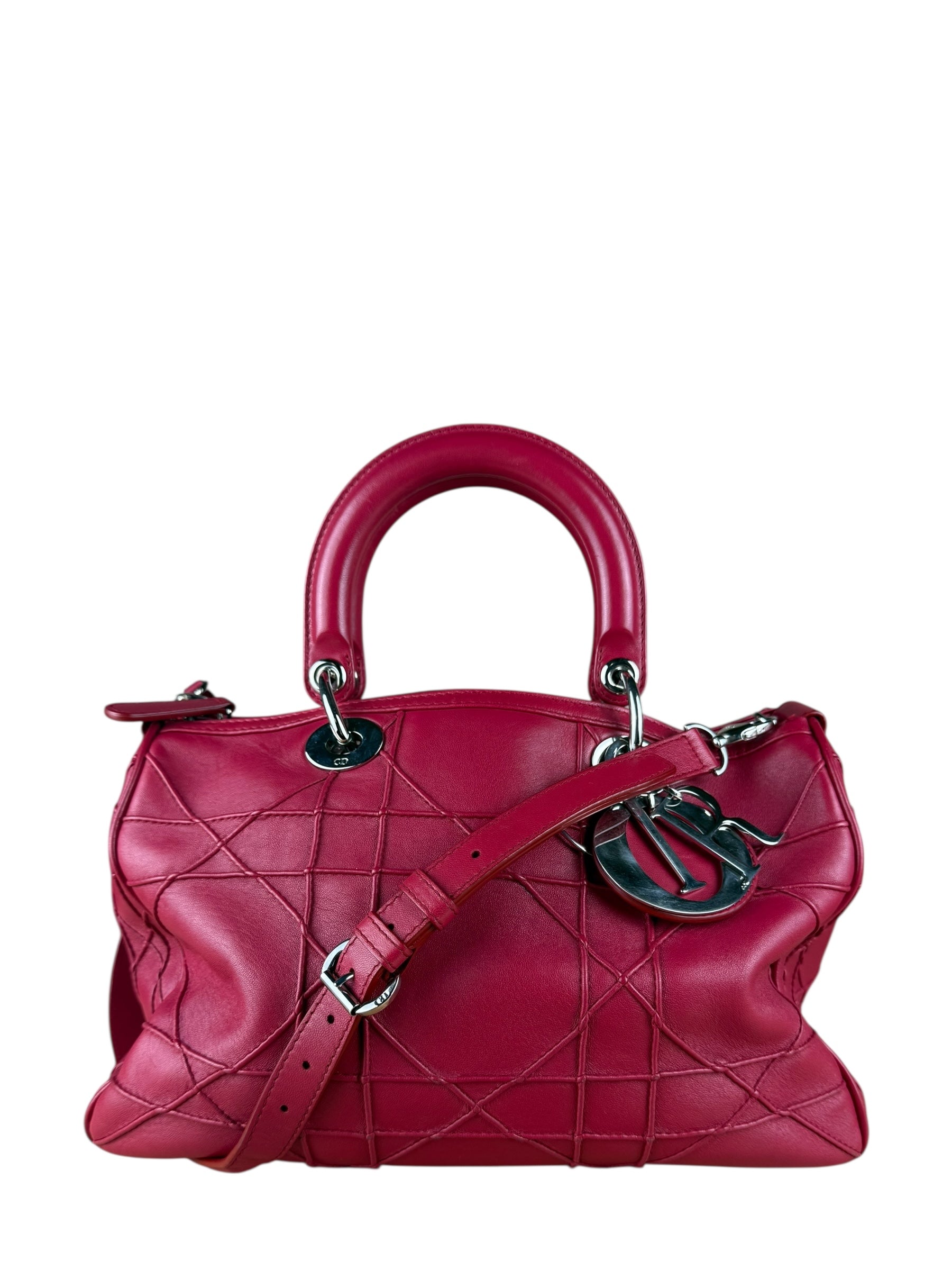 Christian Dior Red Granville Cannage 2Way Handbag