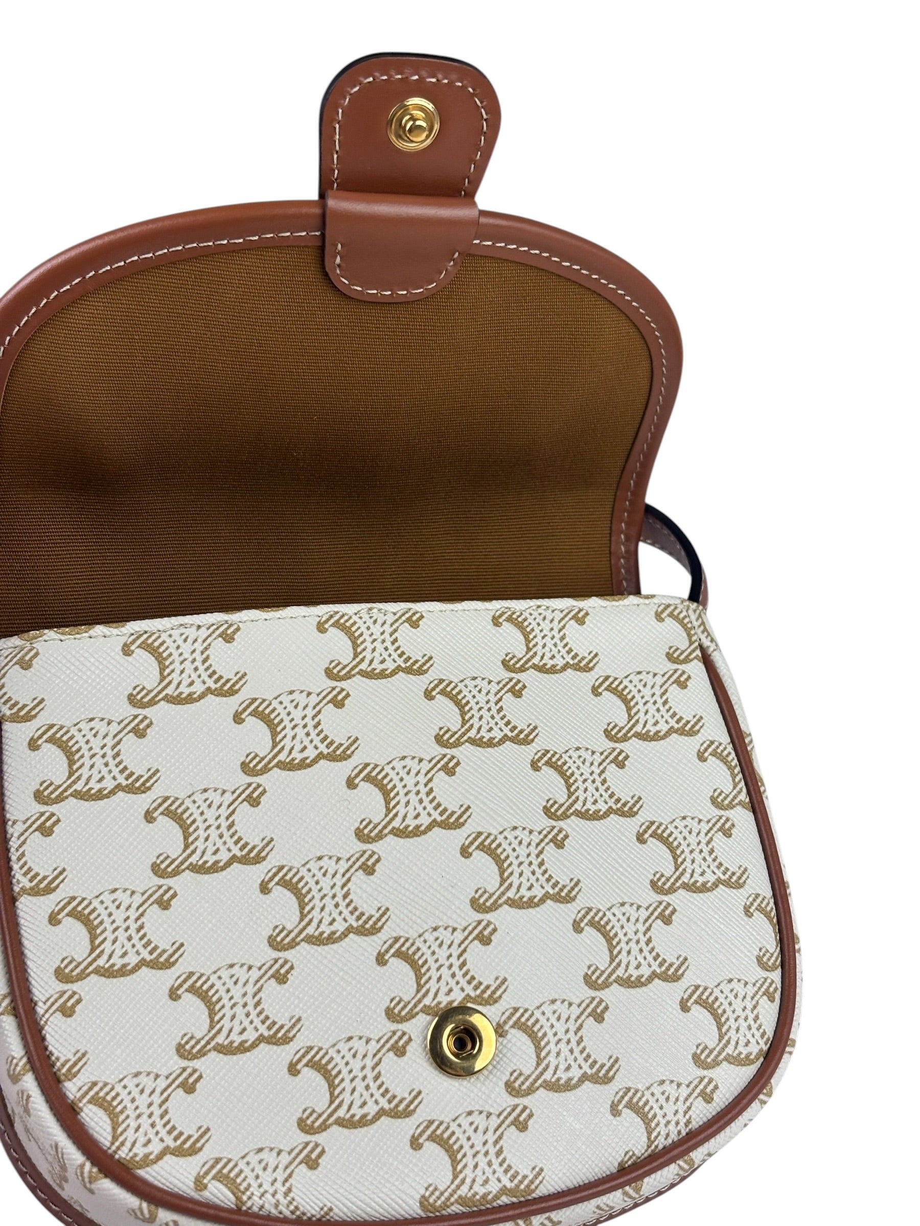 Celine White Leather Macadam Nano Triomphe Besace Shoulder Bag