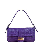 Fendi Purple Nappa Leather Medium Logo Embossed Baguette