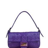 Fendi Purple Nappa Leather Medium Logo Embossed Baguette