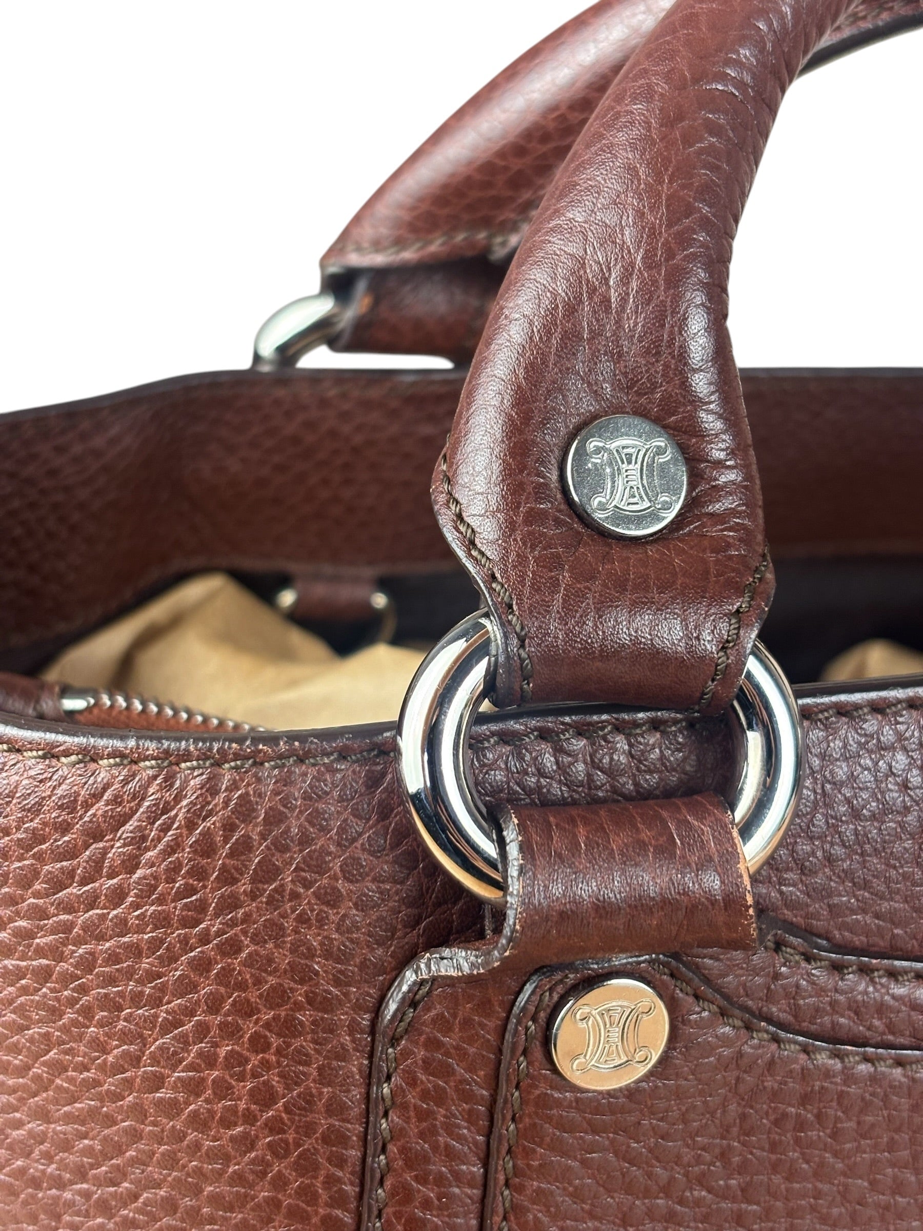 Celine Brown Pebbled Leather Boogie Handbag
