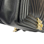 Chanel Black Chevron Leather Boy Medium Flap Bag 2017